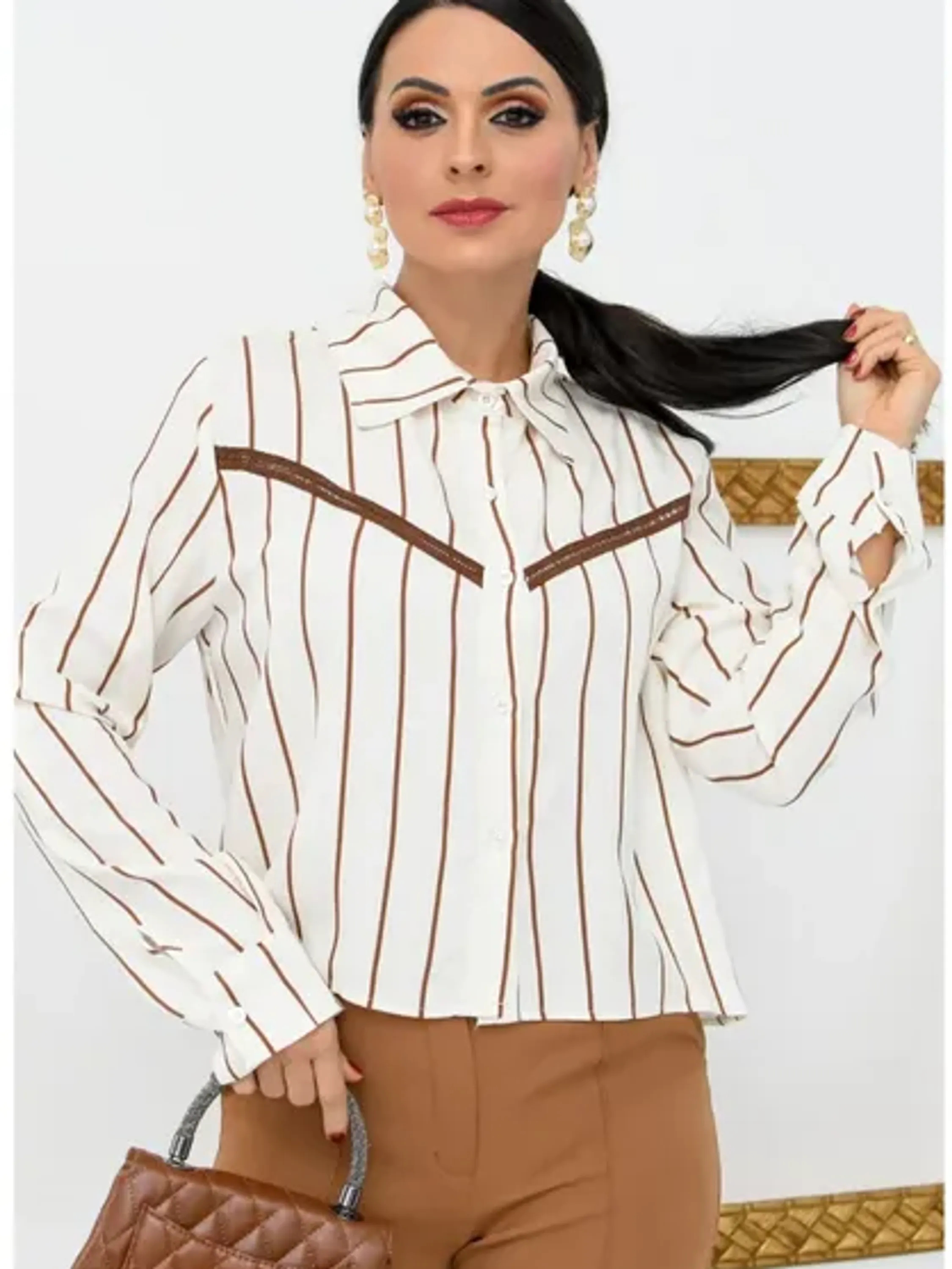Camisa Feminina Cropped Manga Longa com Listra ⭐