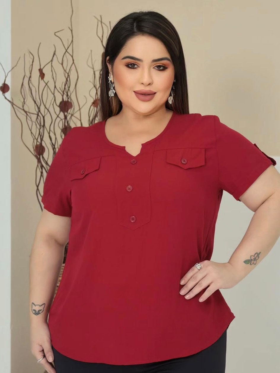 Blusa Feminina Manga Curta Plus Size