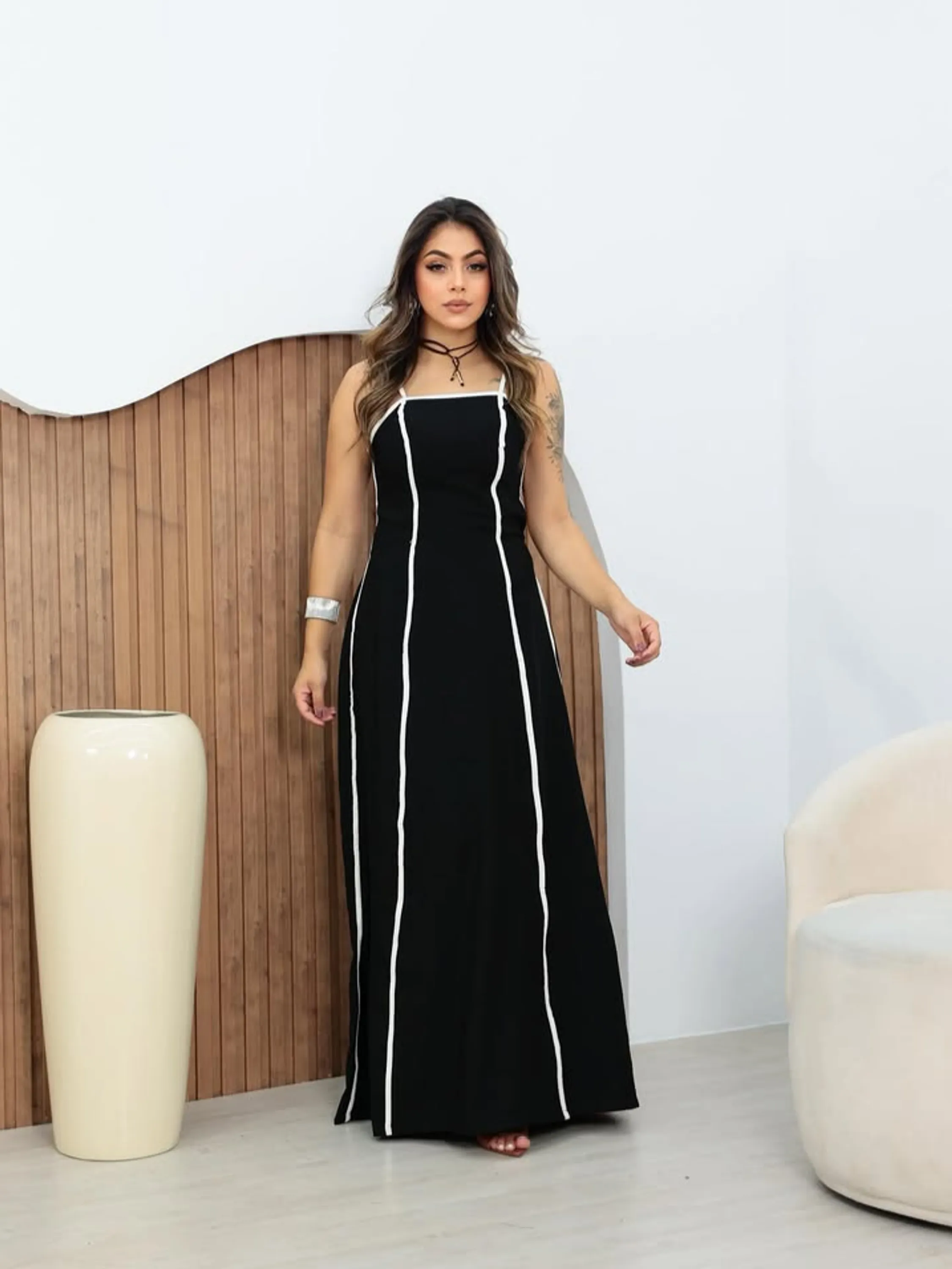 Vestido Longo Bicolor de Alça Alfaiataria Sensorial ⭐