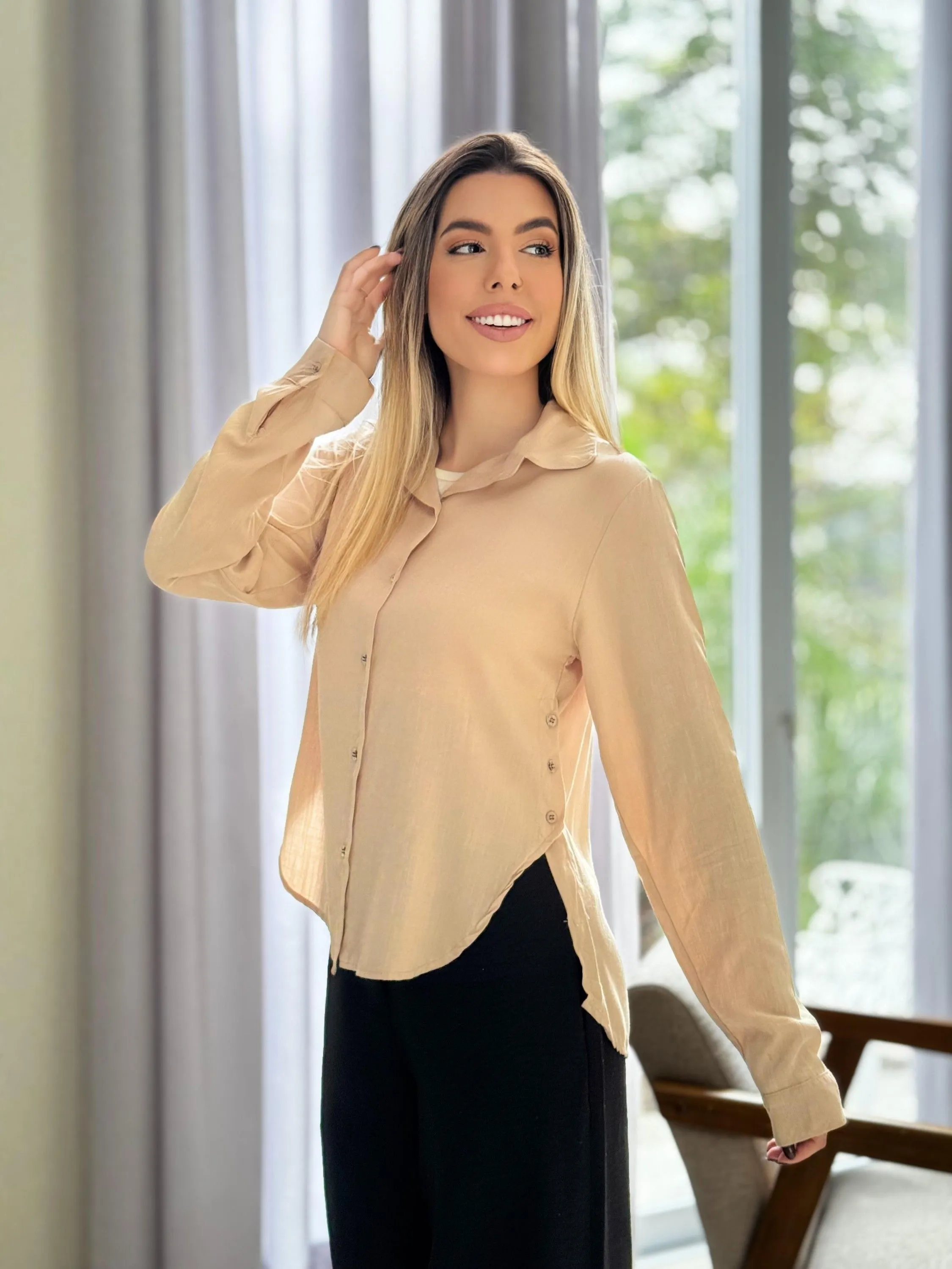 Camisa Lisa Manga Longa Viscolinho ⭐⭐