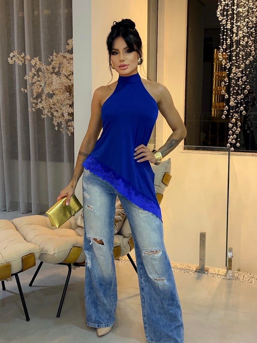 Blusa Feminina Gola Alta com Amarração