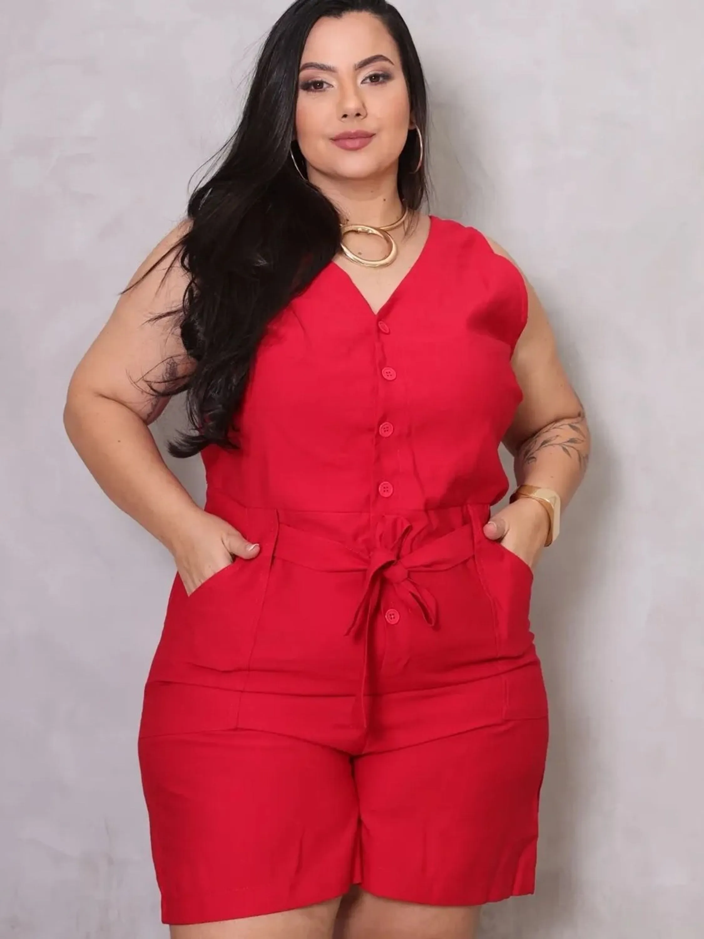 Macaquinho Feminino Plus Size Alfaiataria ⭐