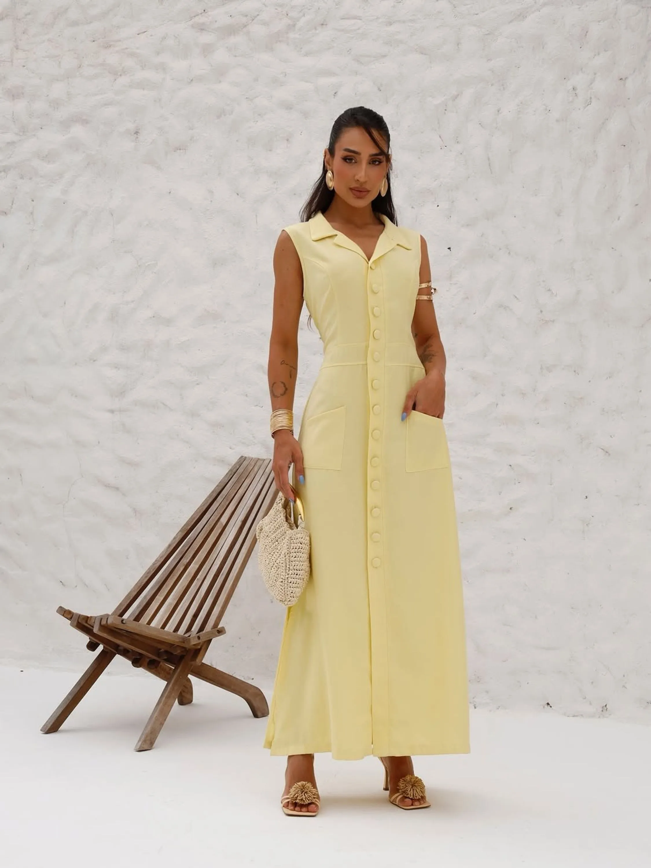 Vestido Feminino Longo Alfaiataria ⭐