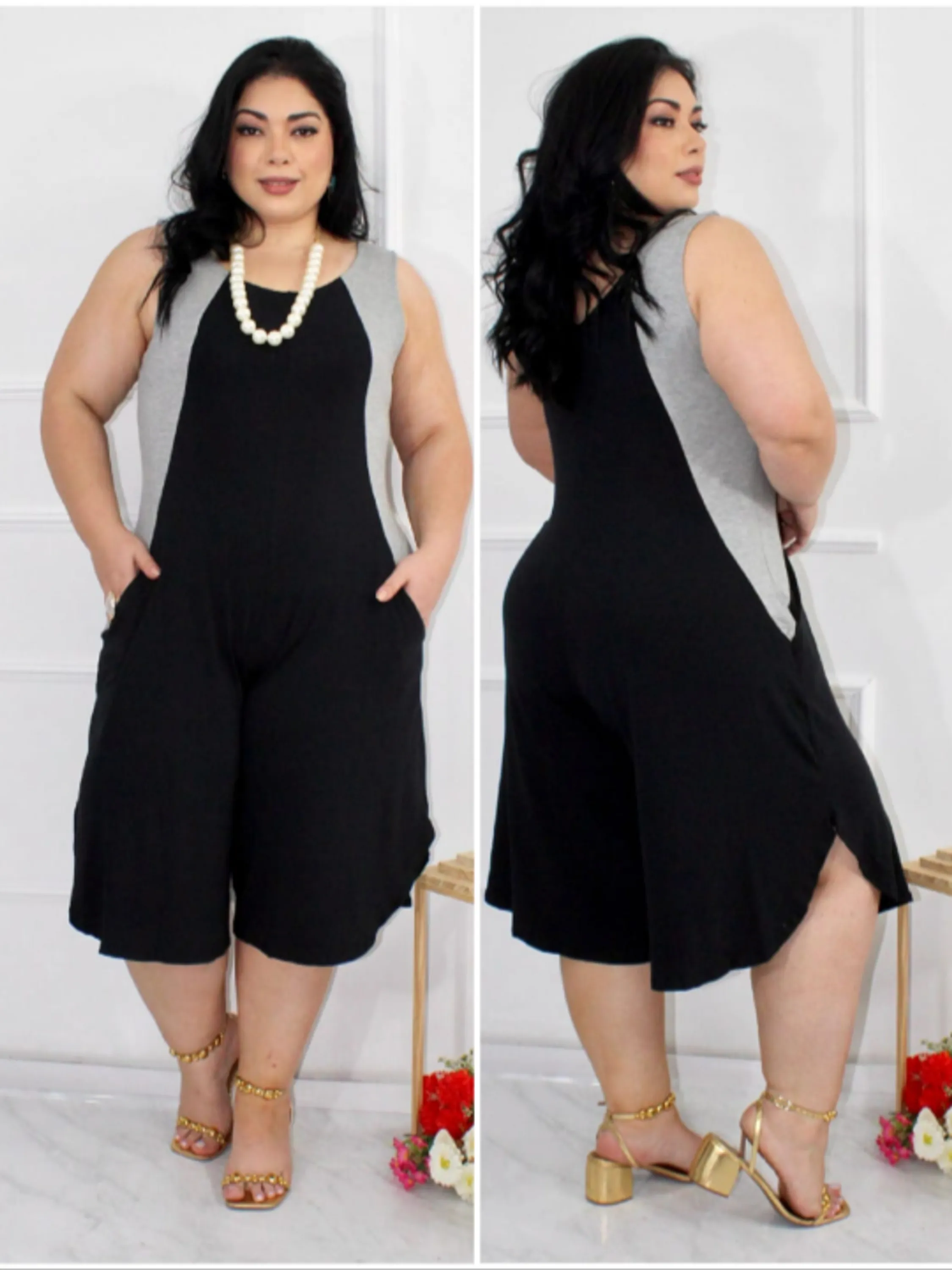 Macaquinho Feminino Bicolor Plus Size Viscolycra ⭐