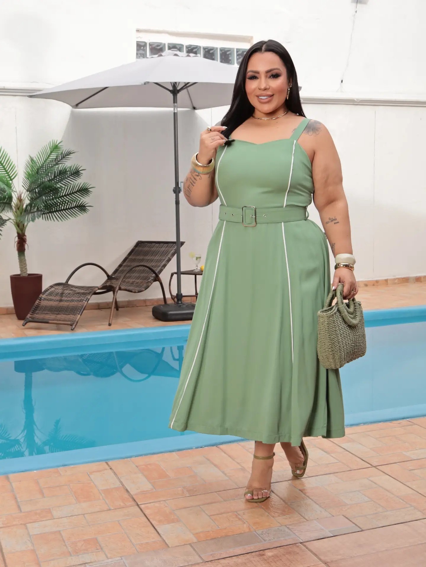 Vestido Midi Feminino Plus Size Visco Sarja ⭐