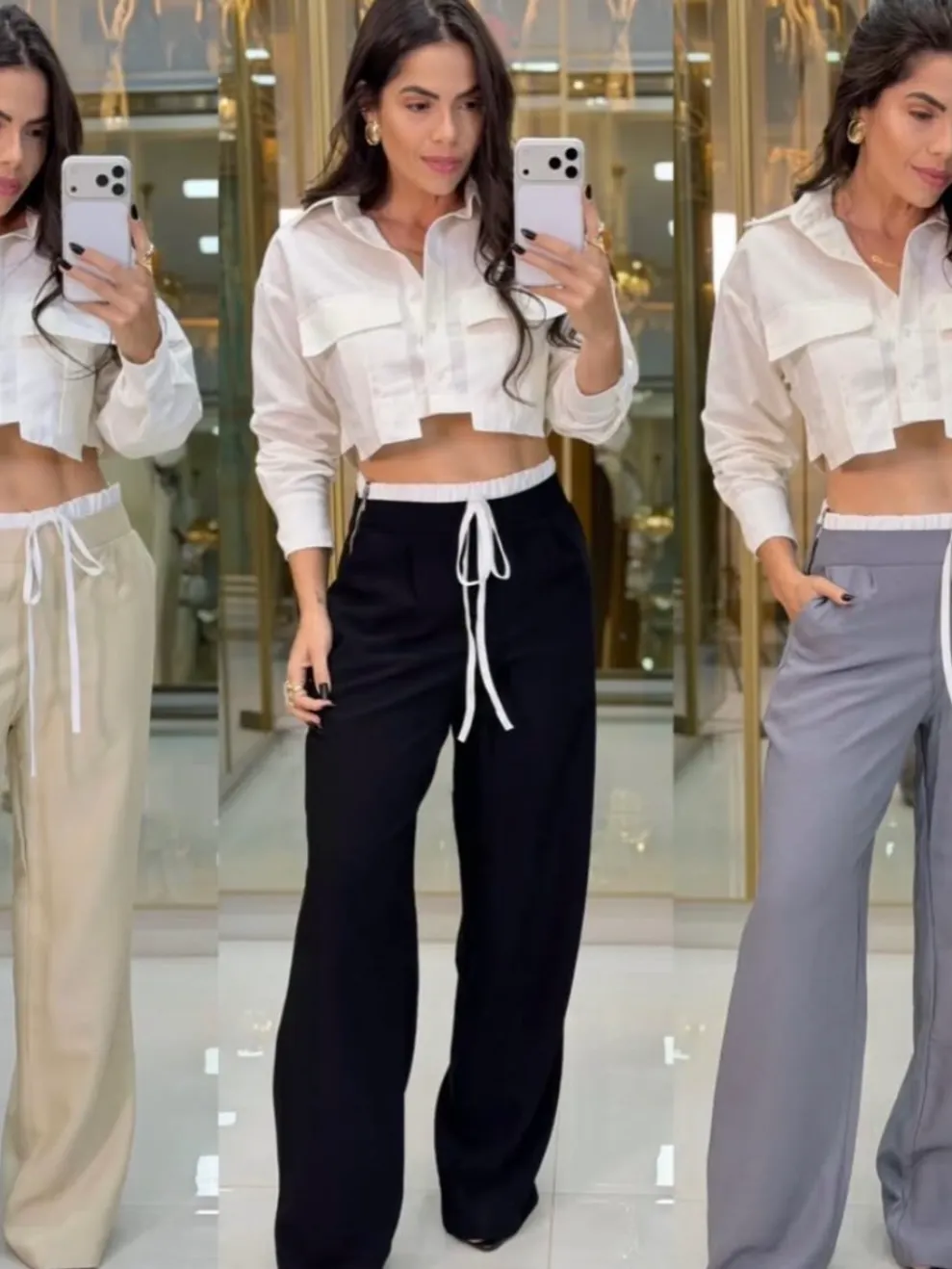 Calça Virgínia Tecido Marrano Zíper Lateral Tamanho P M G