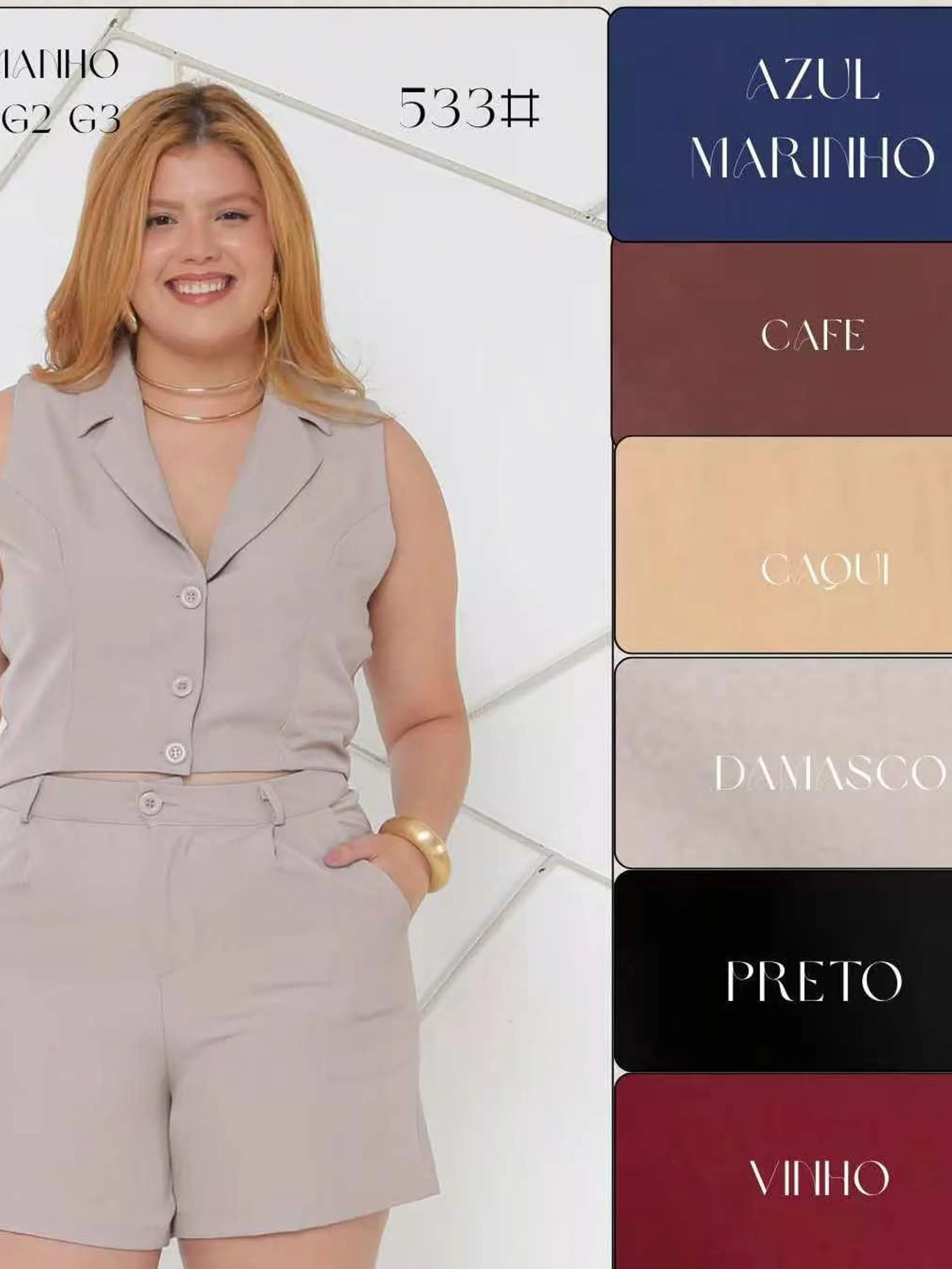 Conjunto Plusize shorts e colete tecido Twil