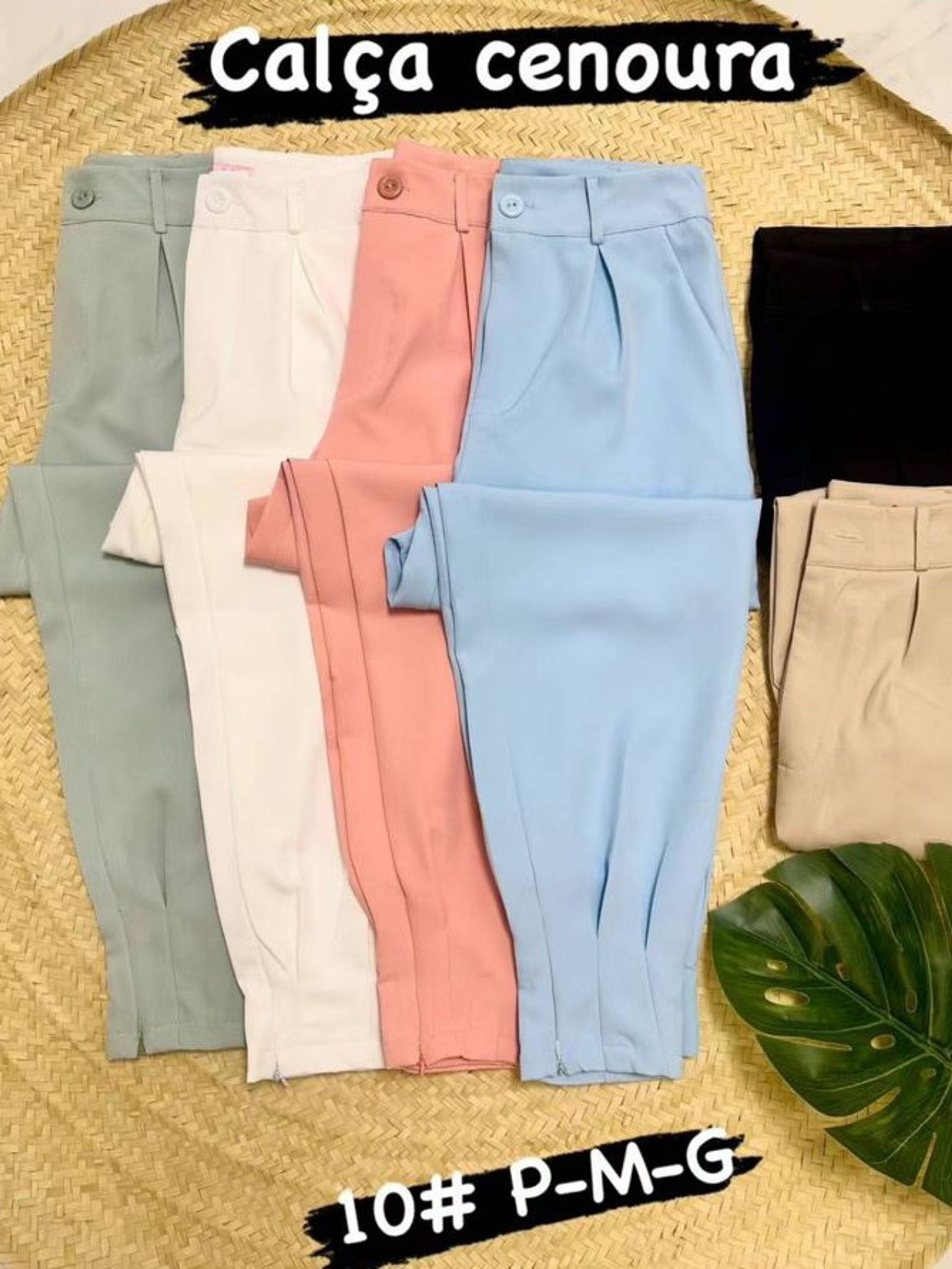 Calça cenoura tons pastéis alfaiataria