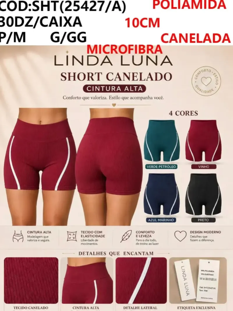Short Canelado Premium Poliamida P/M G/GG #25427 Academia