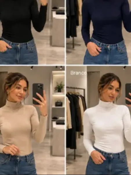 Blusa Poliamida Gola Alta Manga Longa Segunda Pele