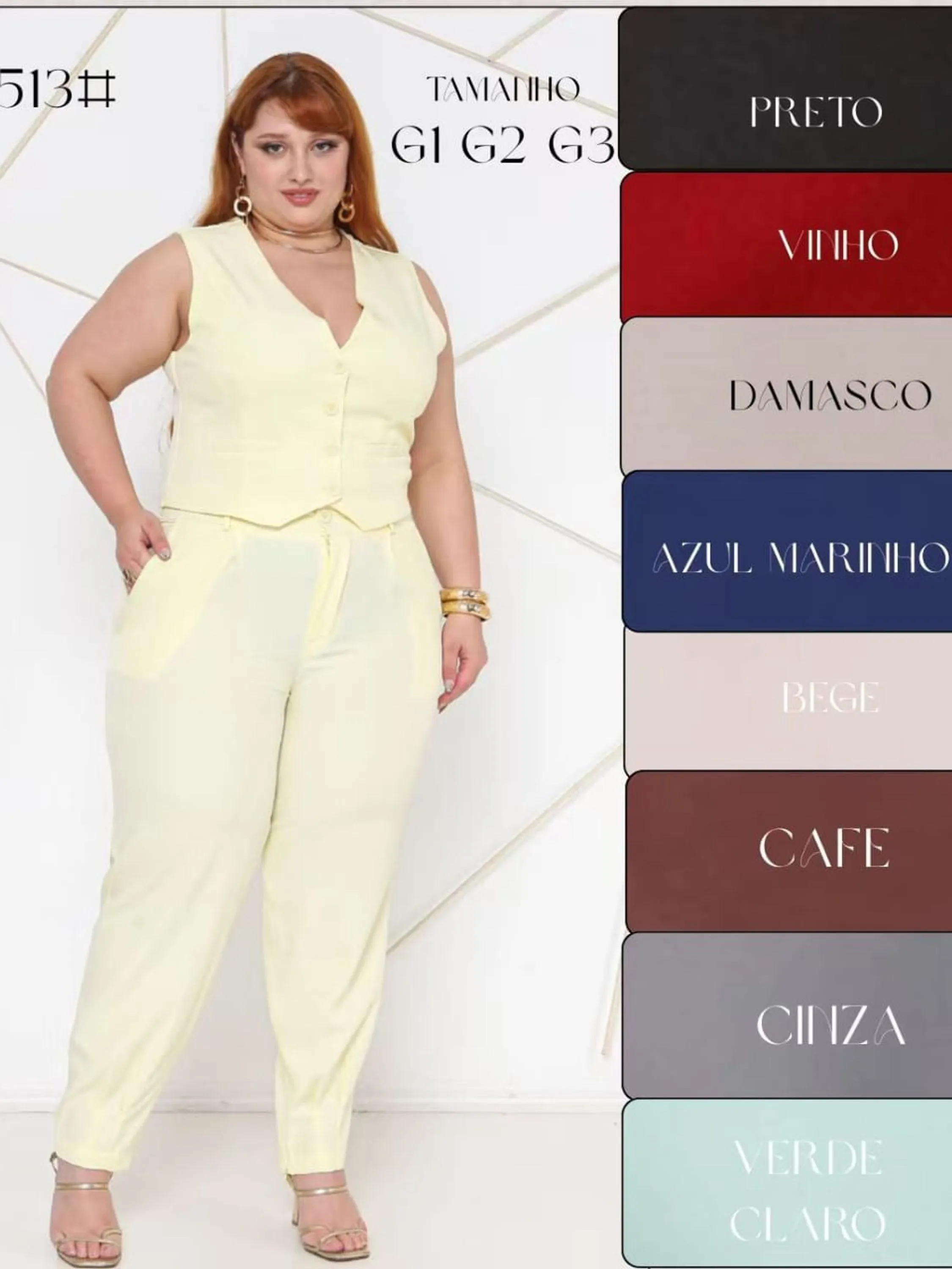 Conjunto Calça e Colete Plusize tecido Twil