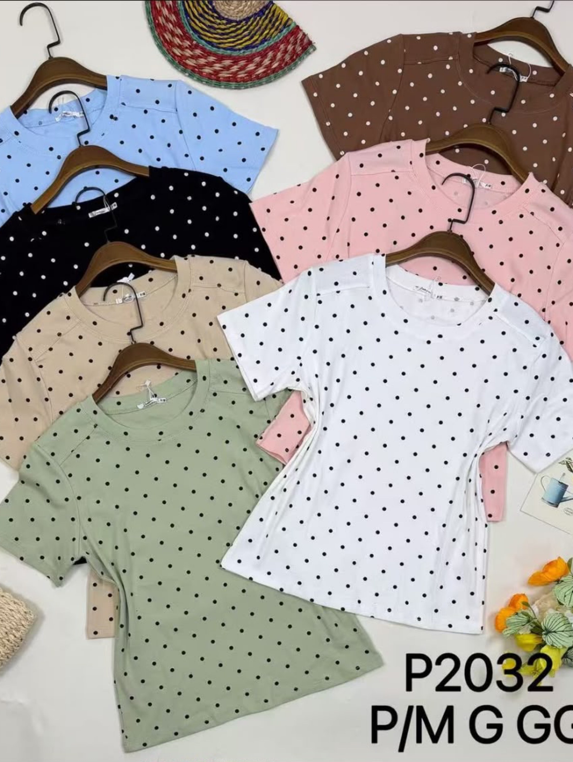 T shirt algodão de bolinha
