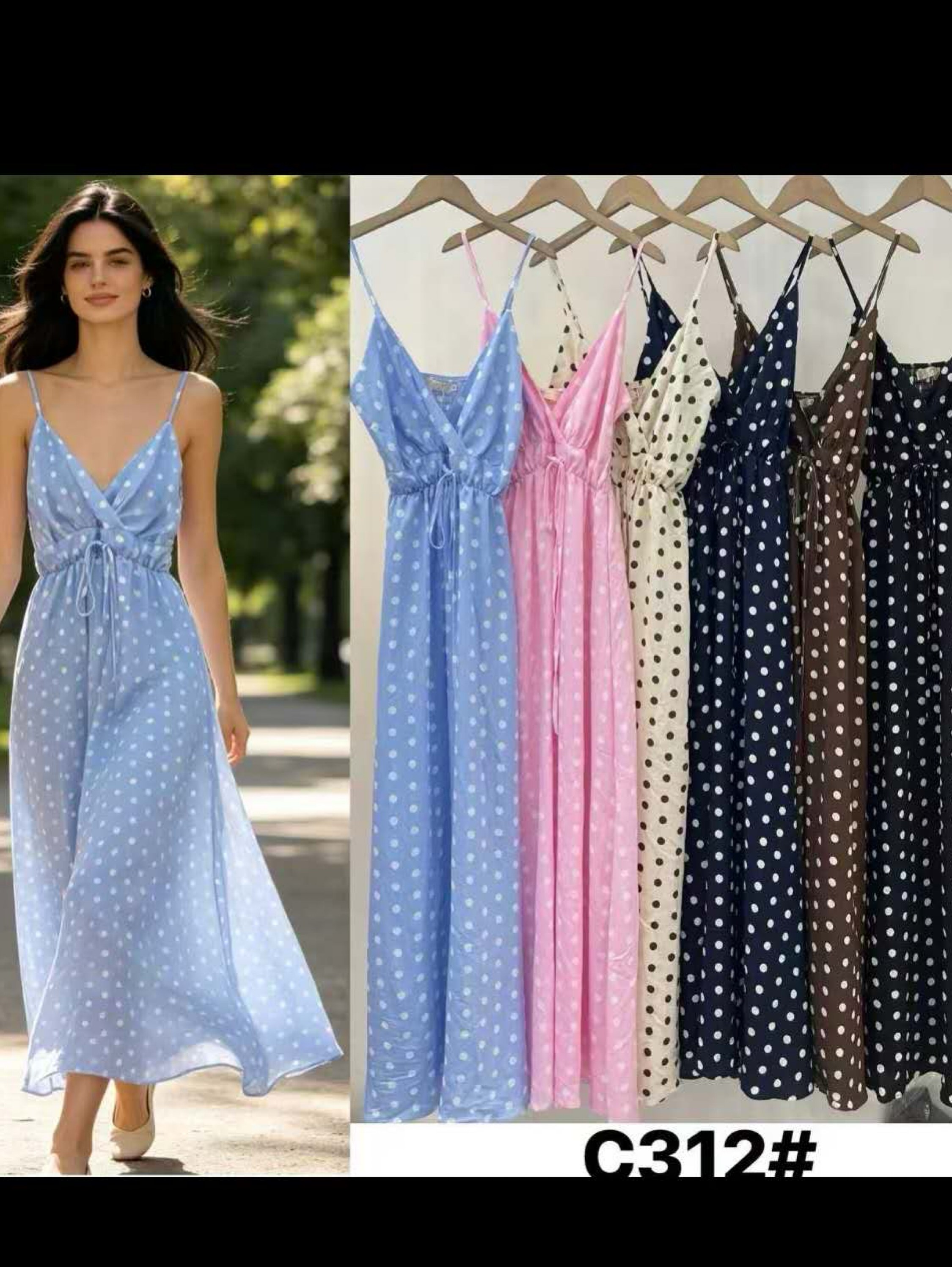 Vestido longo de bolinha
