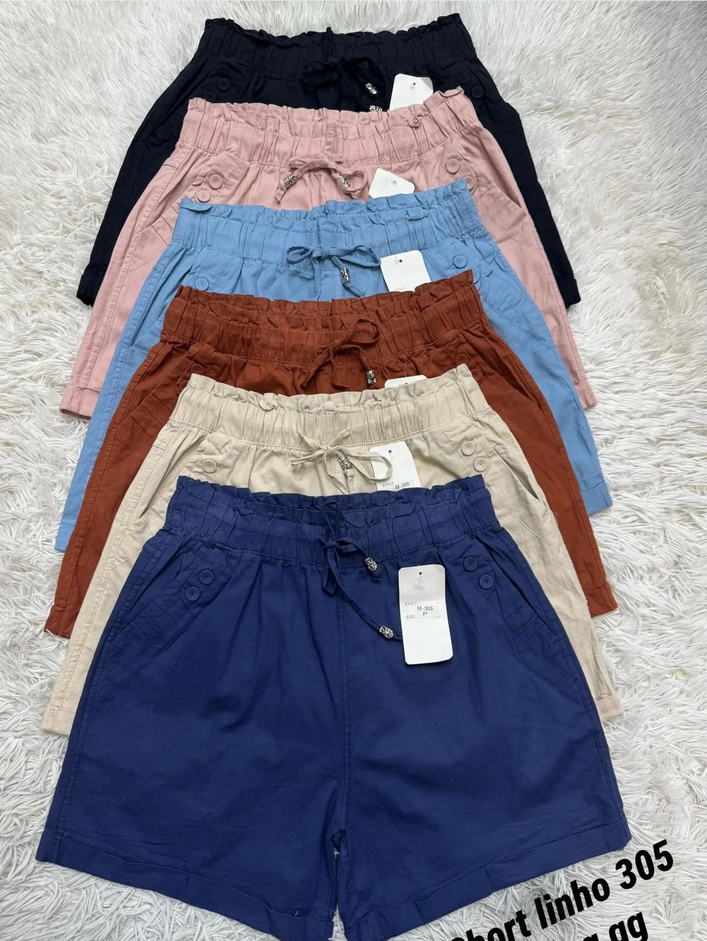 Short de linho com elastnao