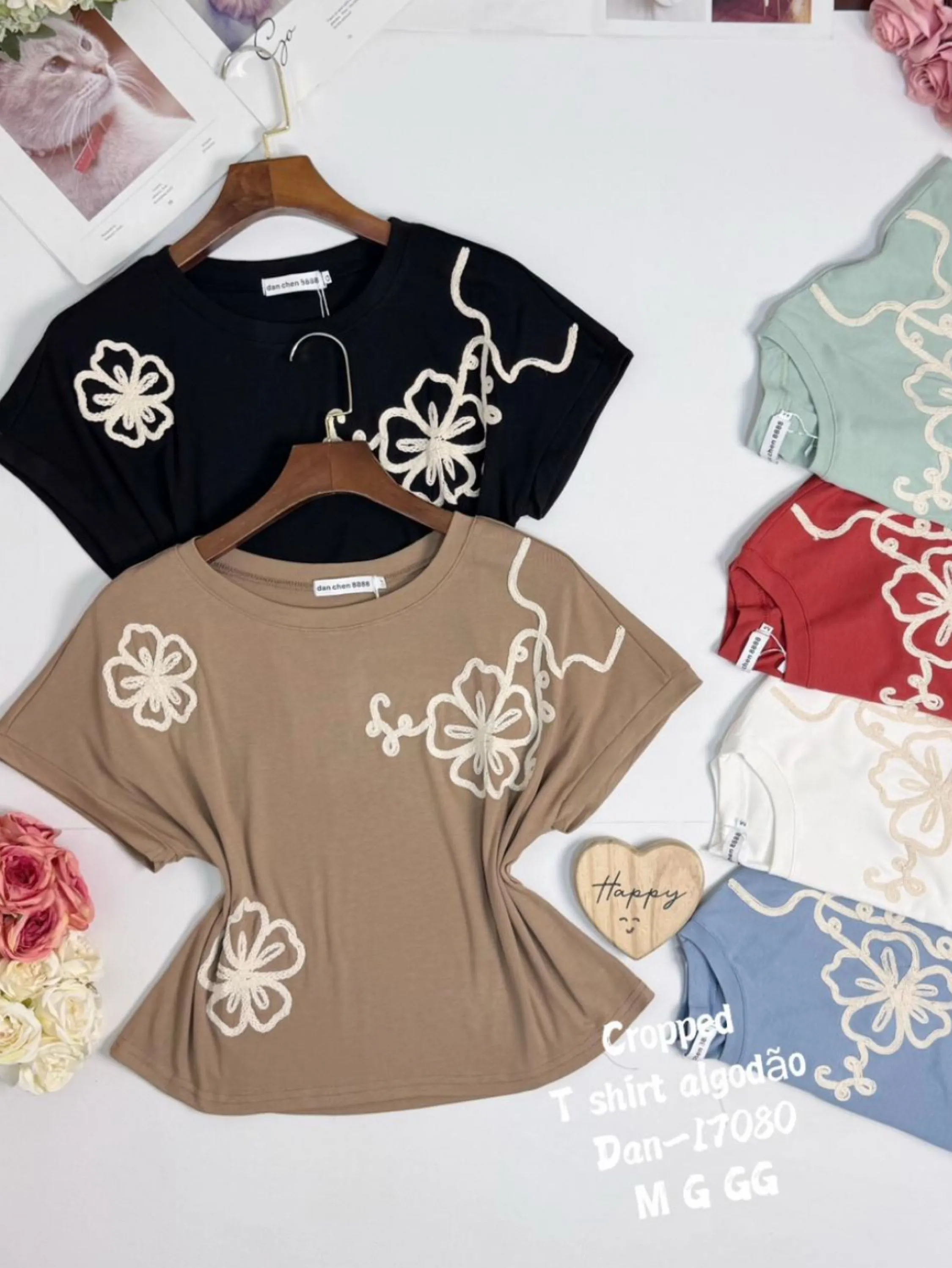 T shirt de algodão cropped