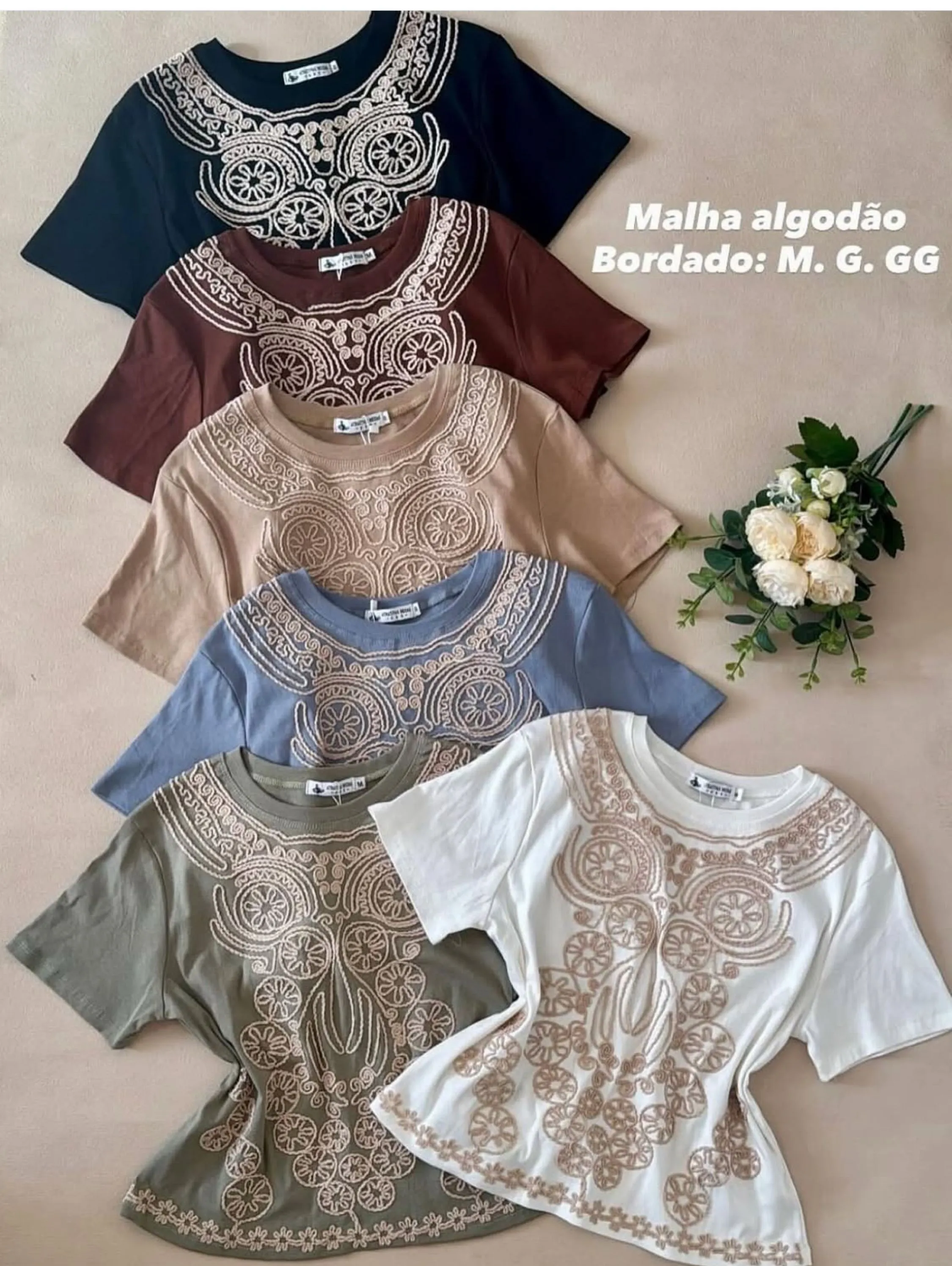 T shirt algodão bordado