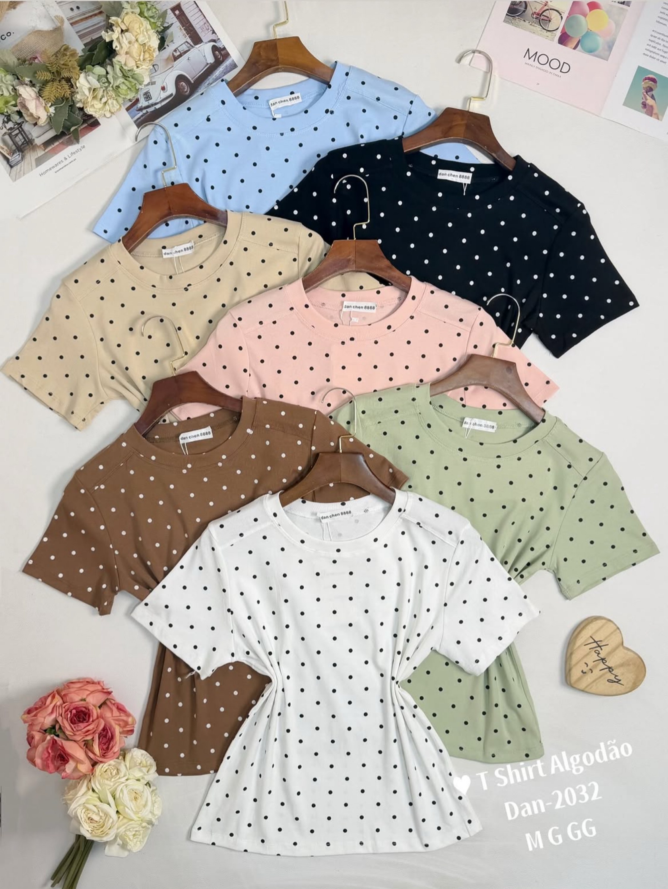 T shirt algodão de bolinha