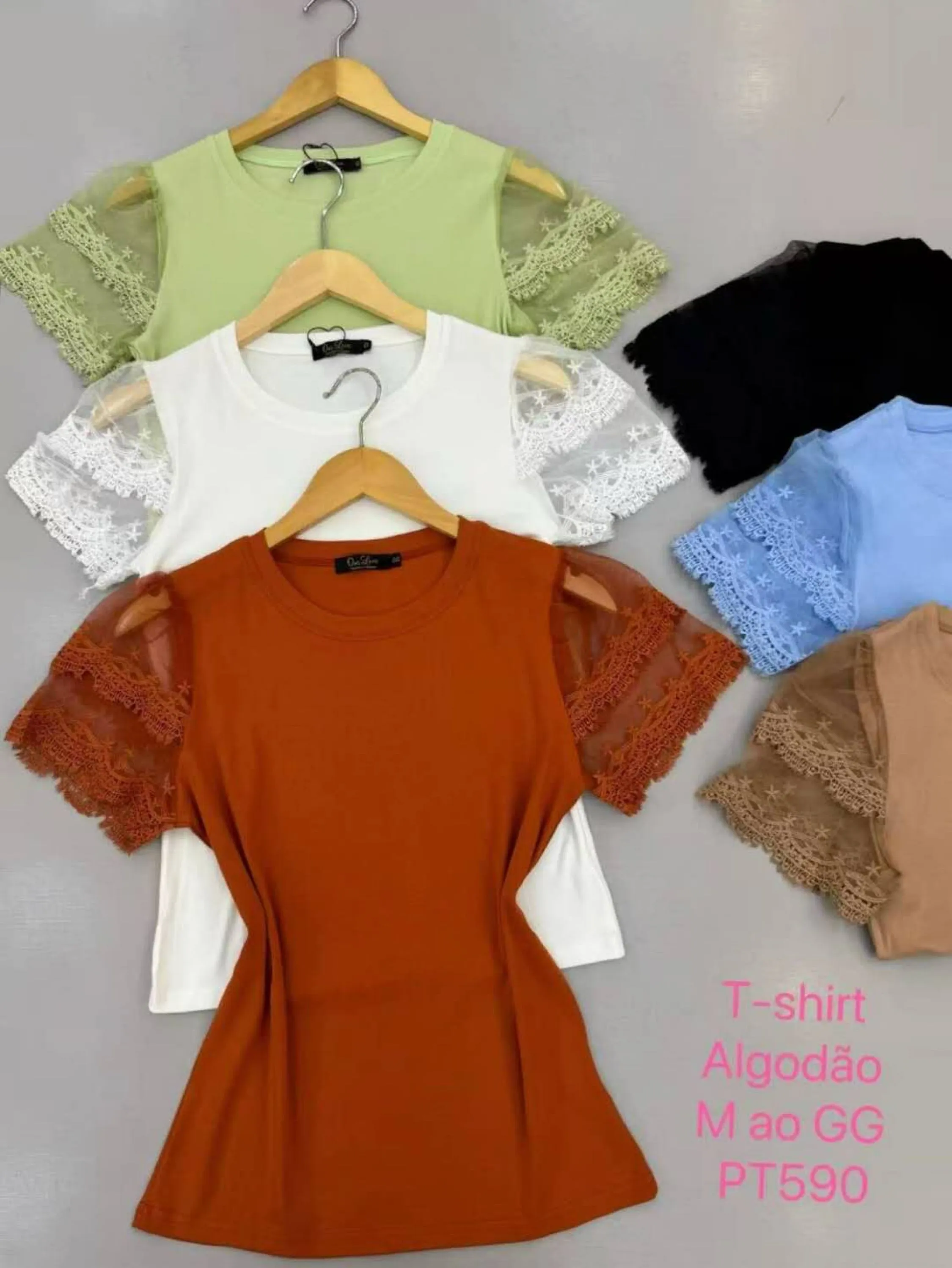 Blusa t shirt algodão manga bordado