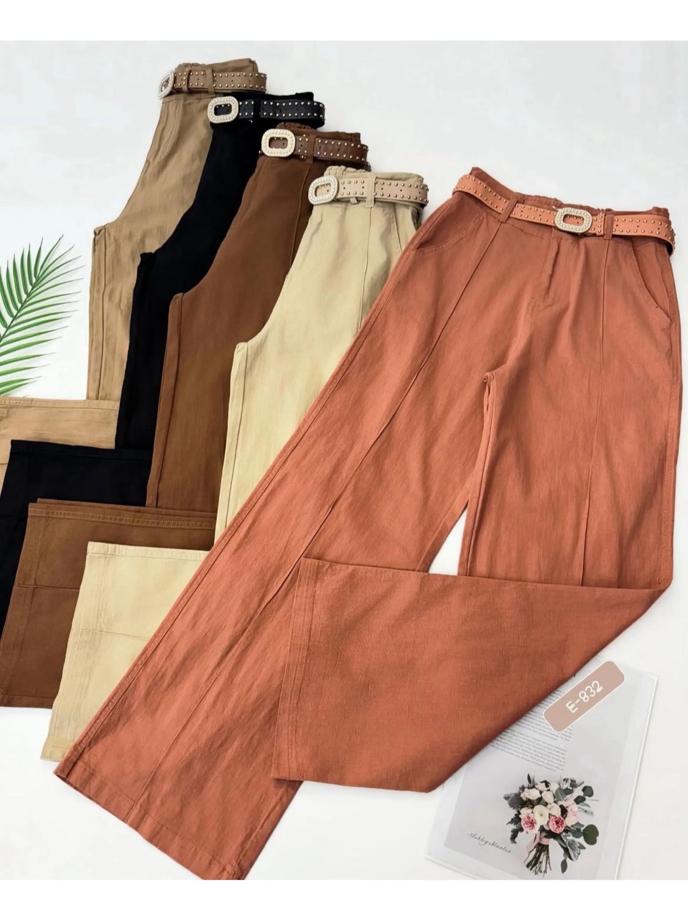 Calça linho pantalona com cinto