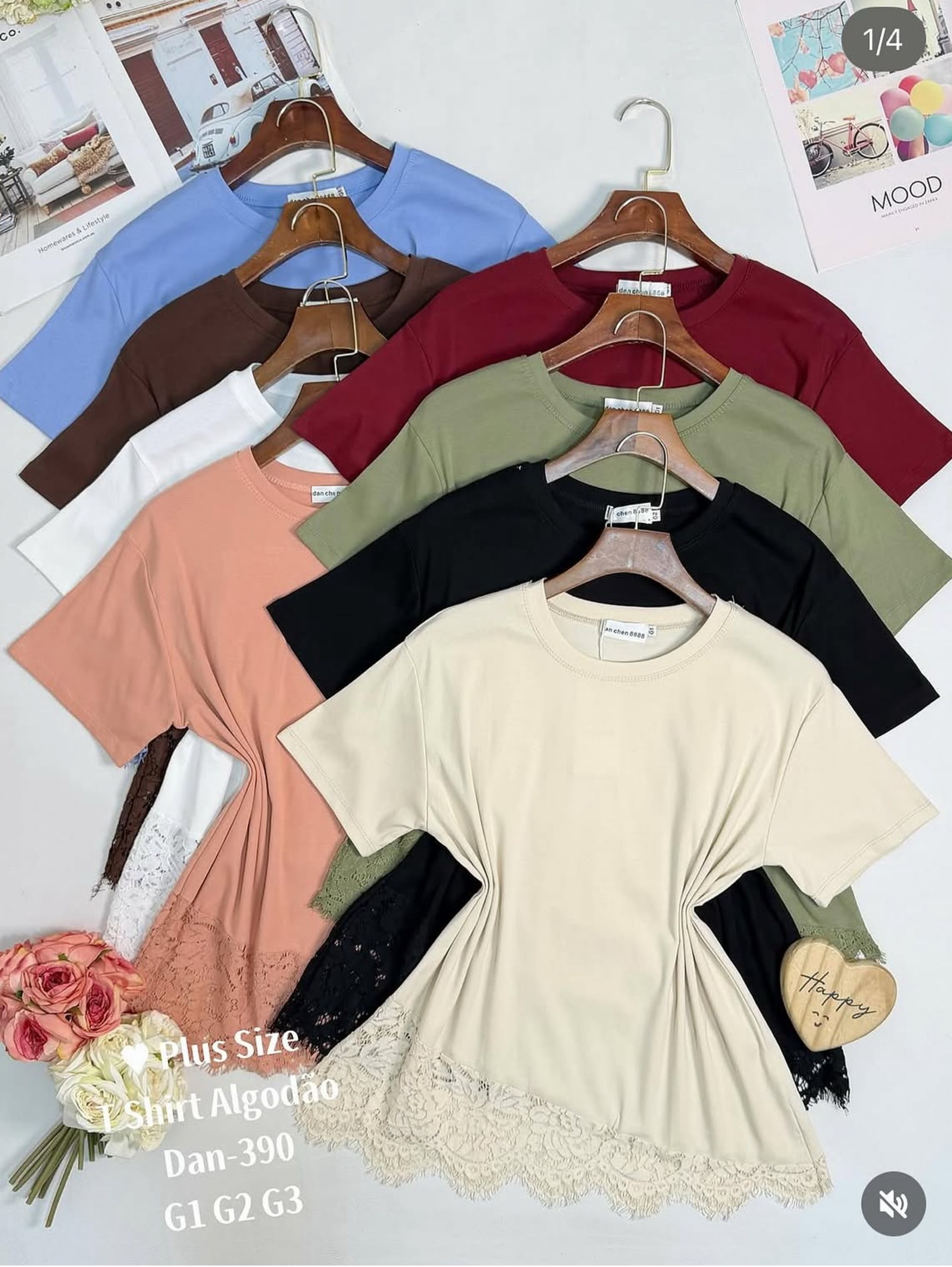 T shirt com renda plus size de algodão