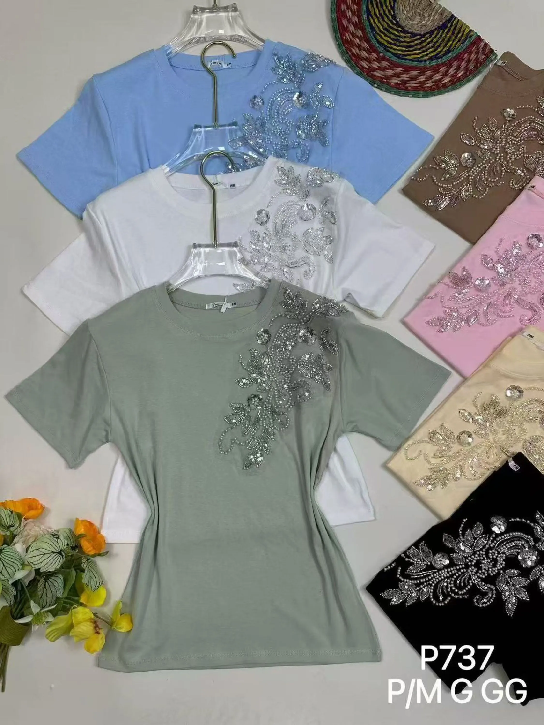 T shirt algodão bordado