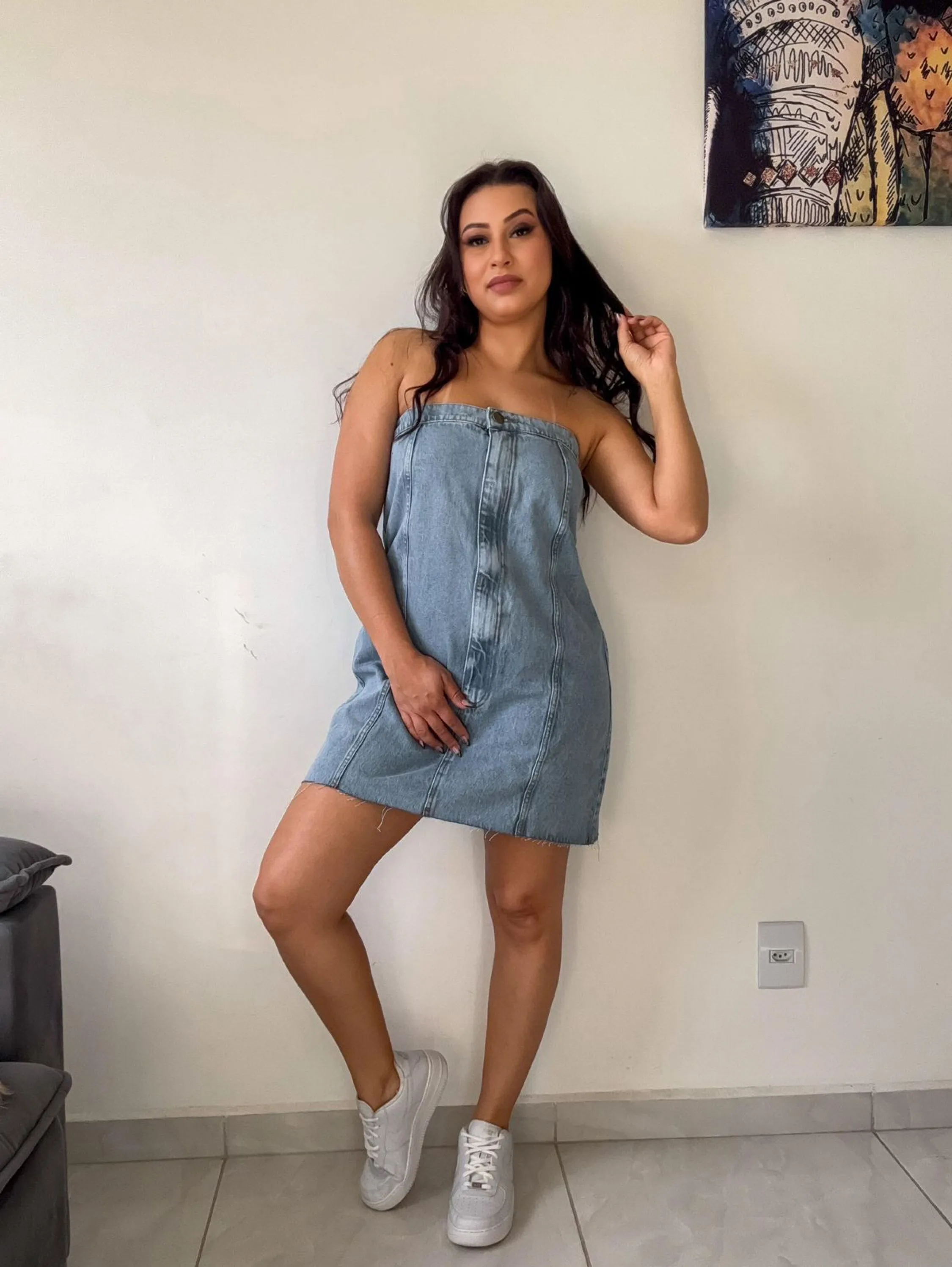 Vestido Jeans Tomara Que Caia