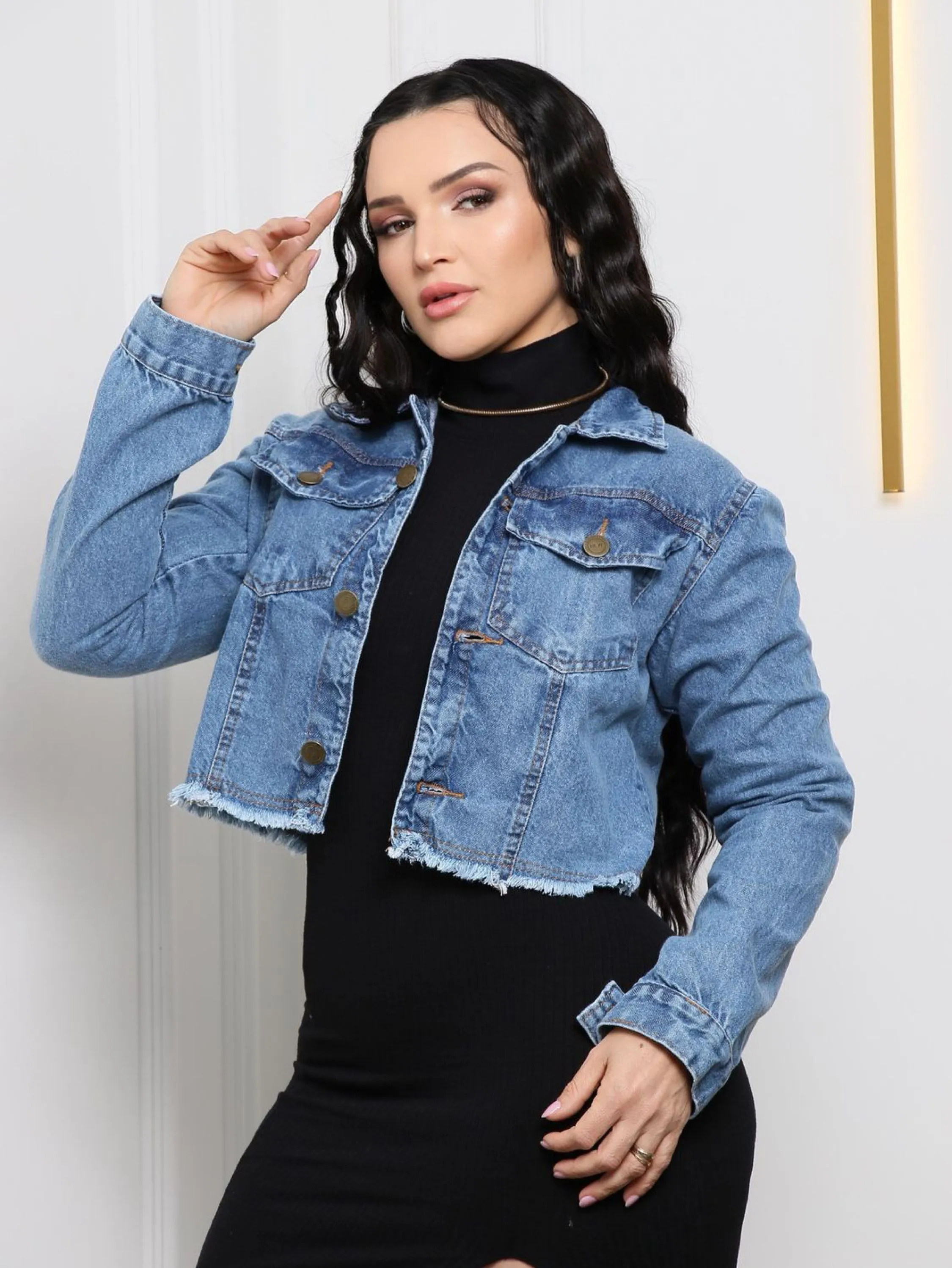 Jaqueta Jeans Cropped Marmorizado