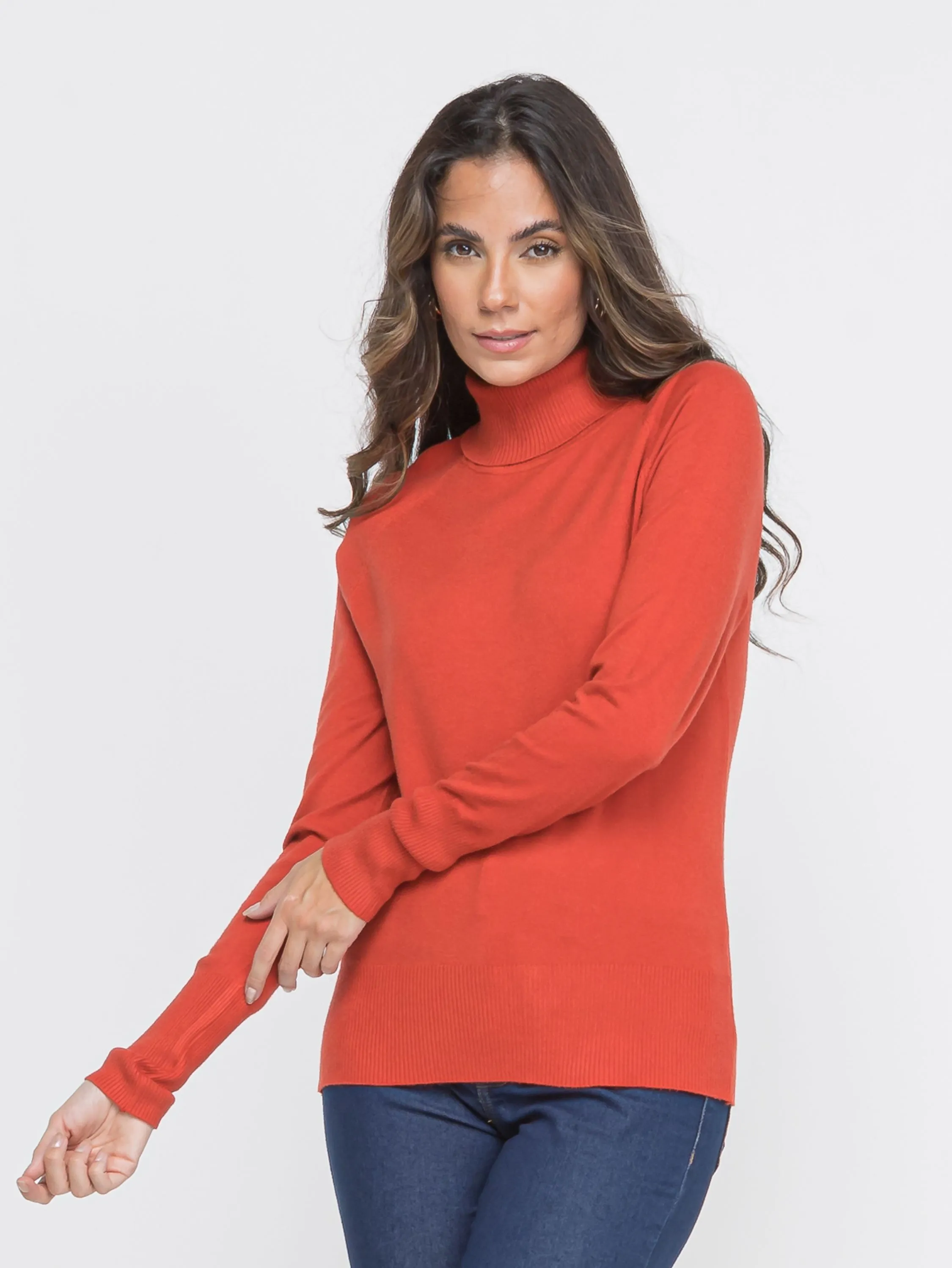 BLUSA DE FRIO FEMININO SUETER MODAL CACHARREL GOLA ALTA