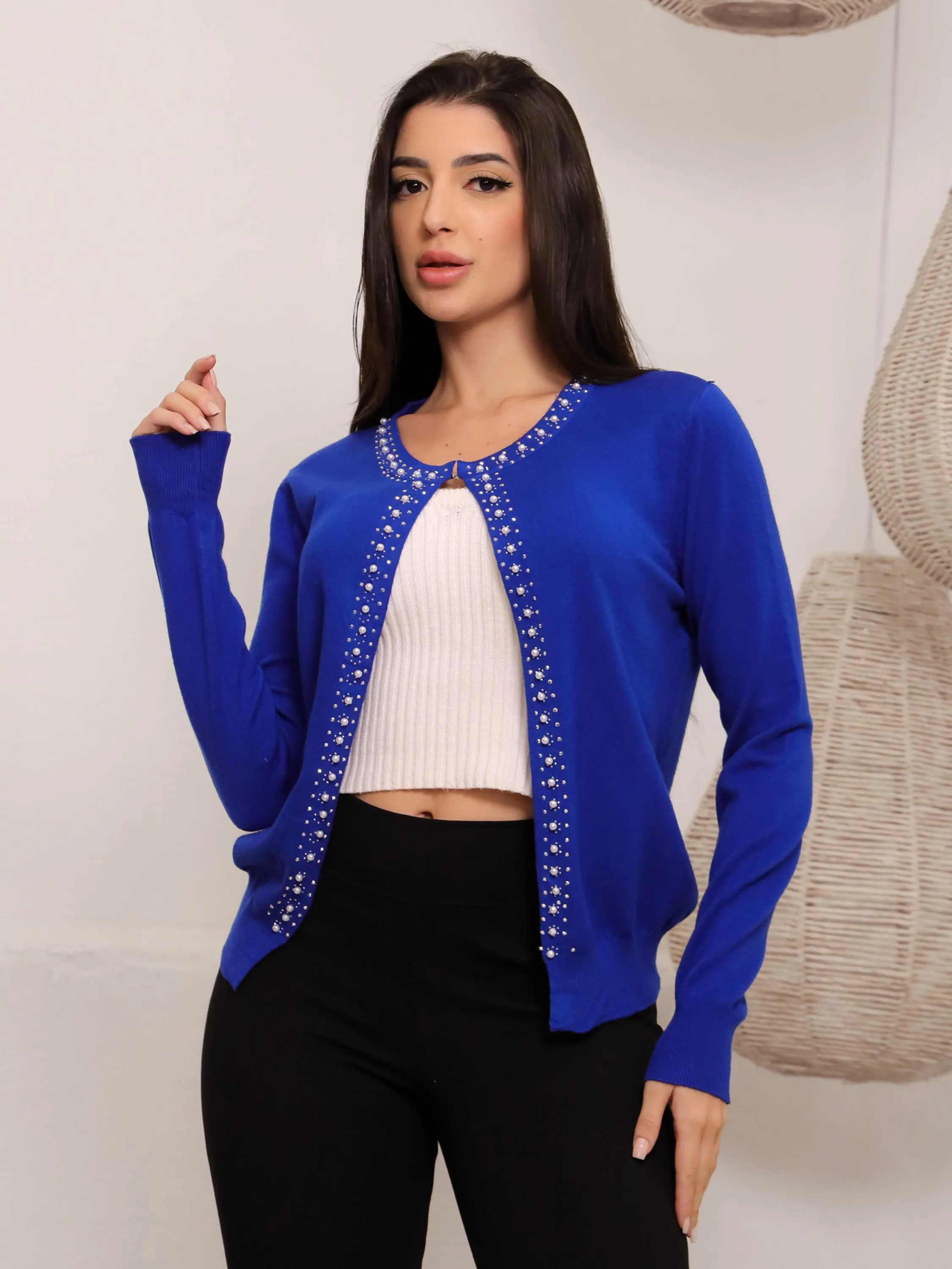 Sueter Cardigan Femenina Lisa Elegante Manga Longa