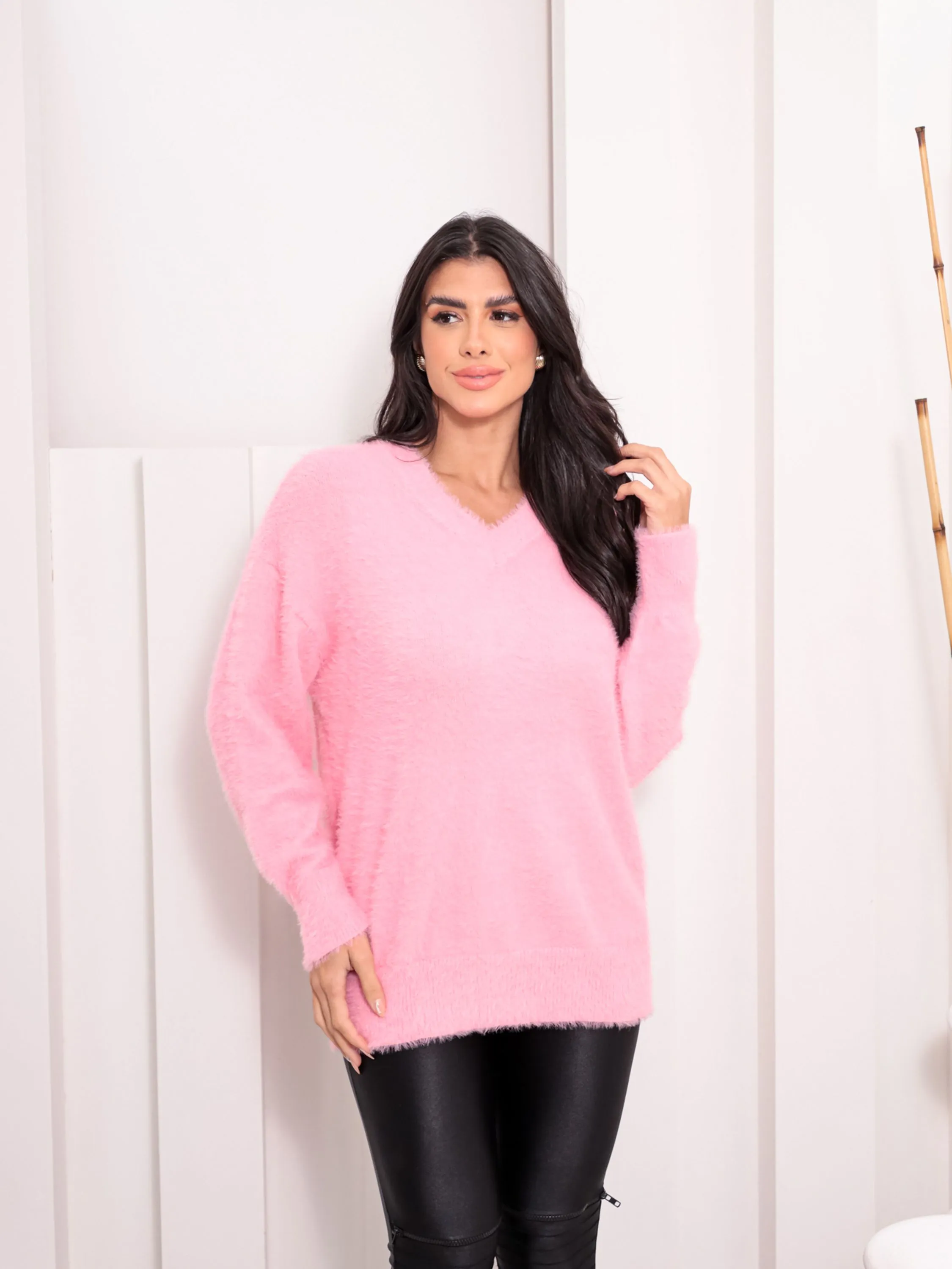 Suéter Camisolas Gola V Femenino Blusa Inverno