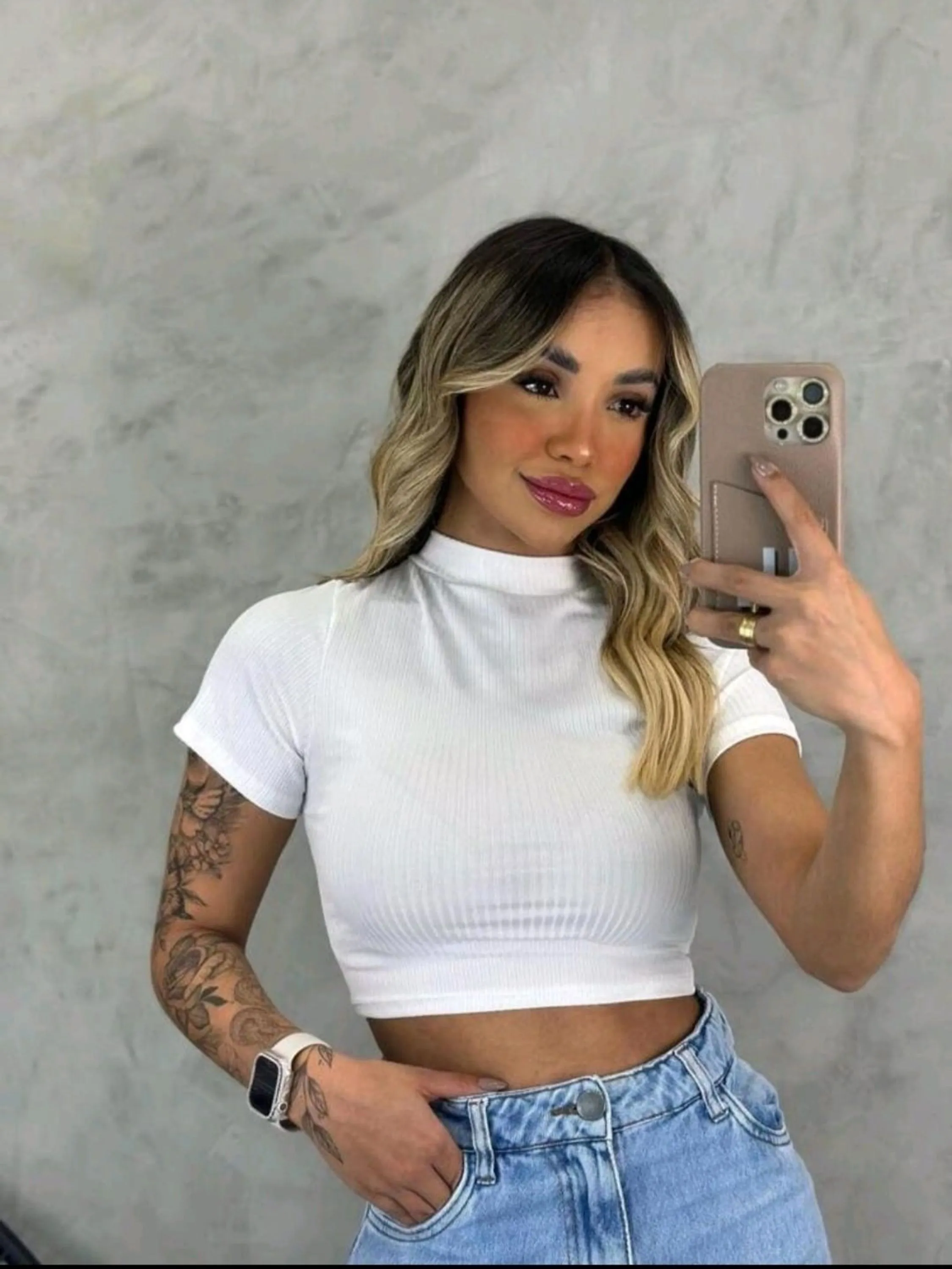 Promoção Cropped canelado manguinha