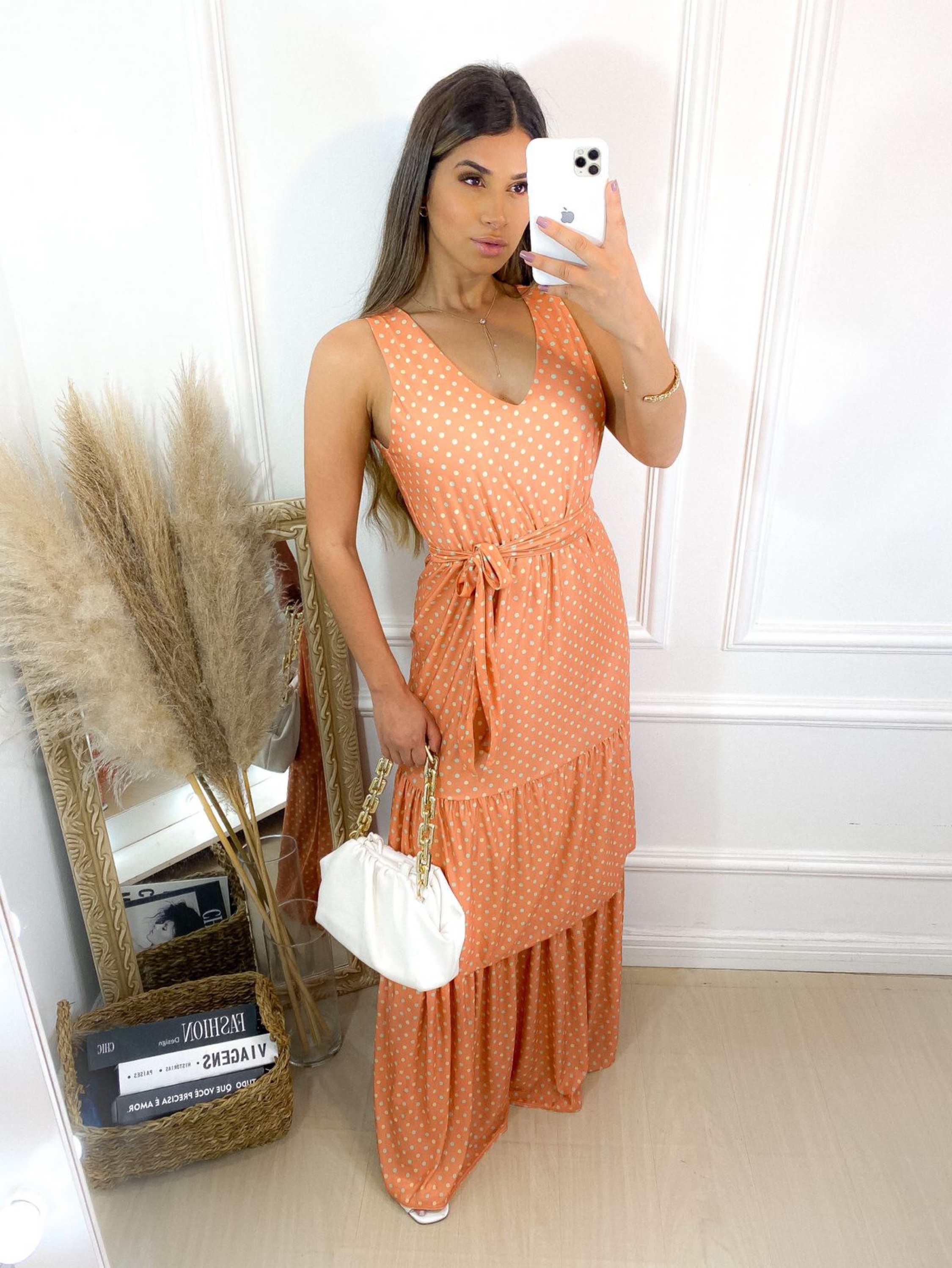 Vestido longo poa forrada
