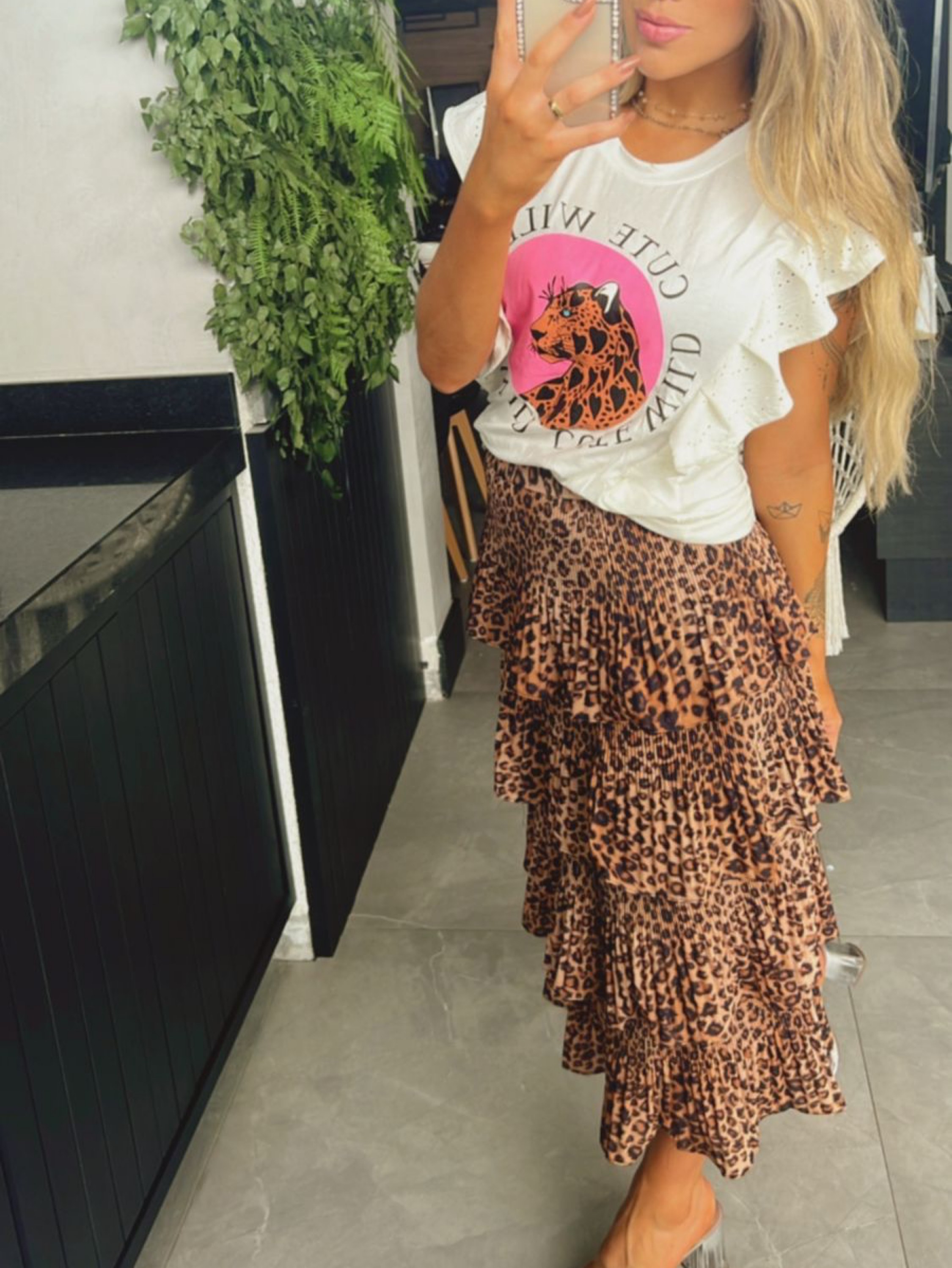 Saia 4 camadas plissada animal print