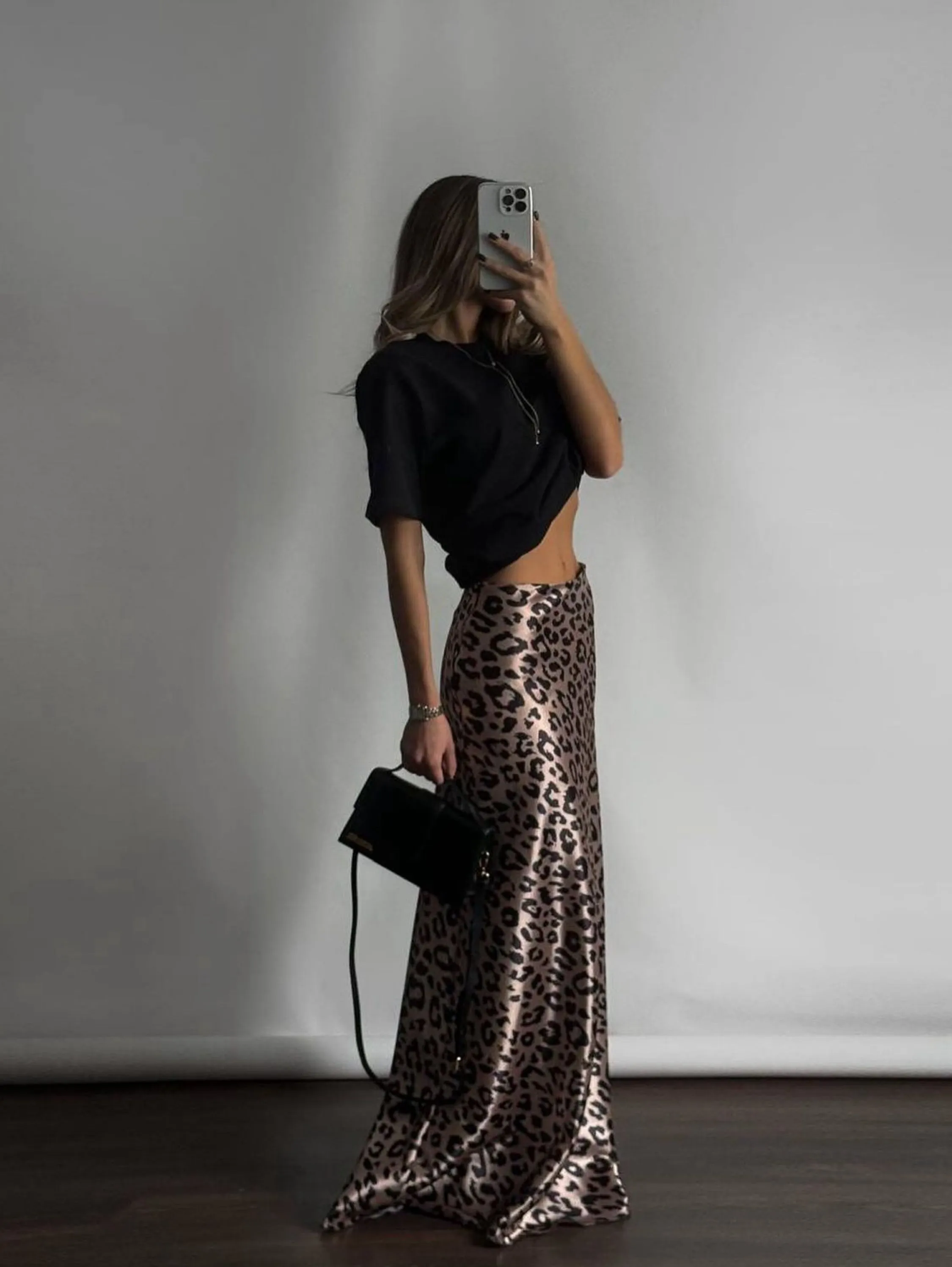 Saia cetim longa animal print