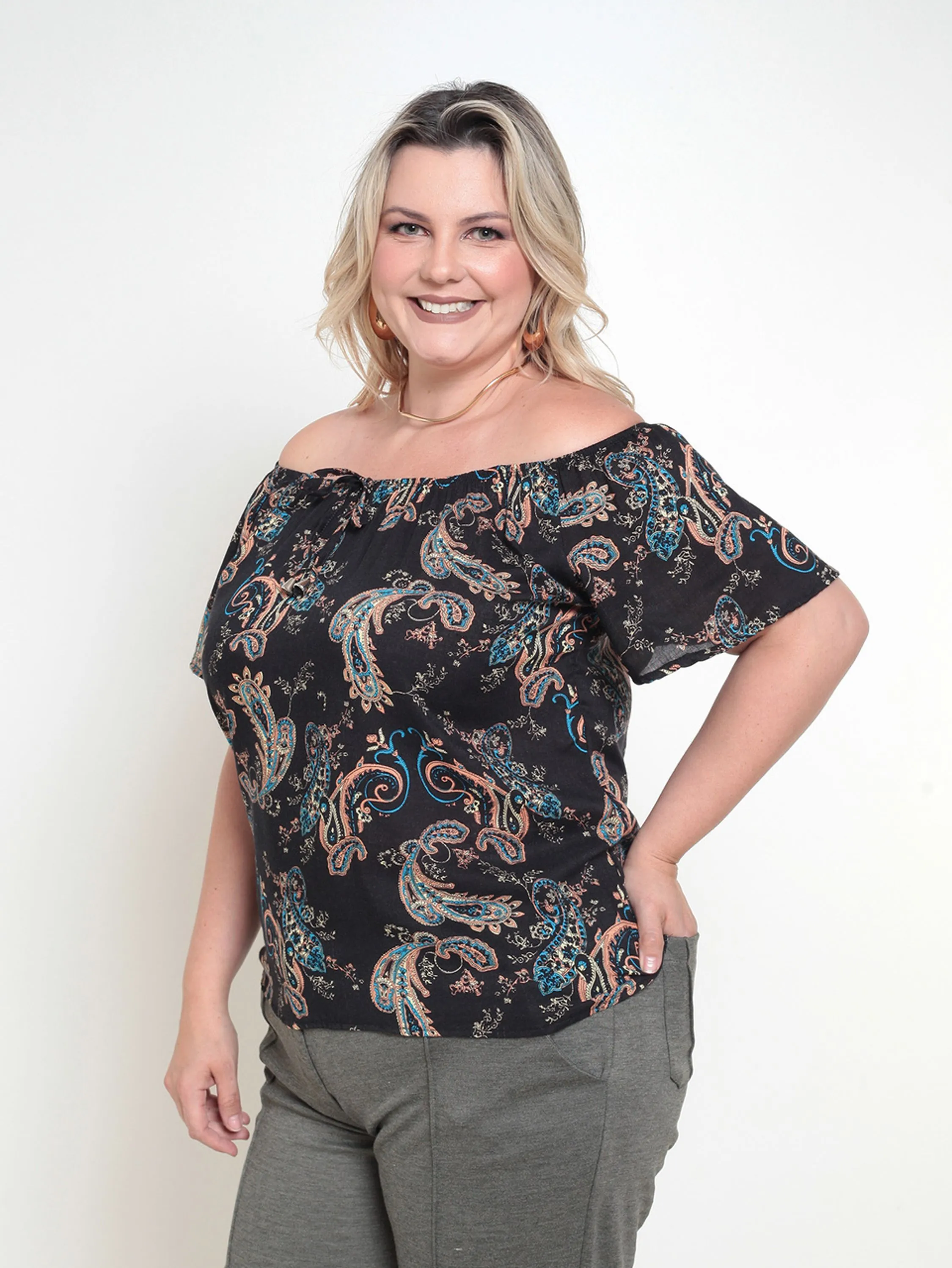 Blusinha Ciganinha  Estampada do M ao G4 Plus Size