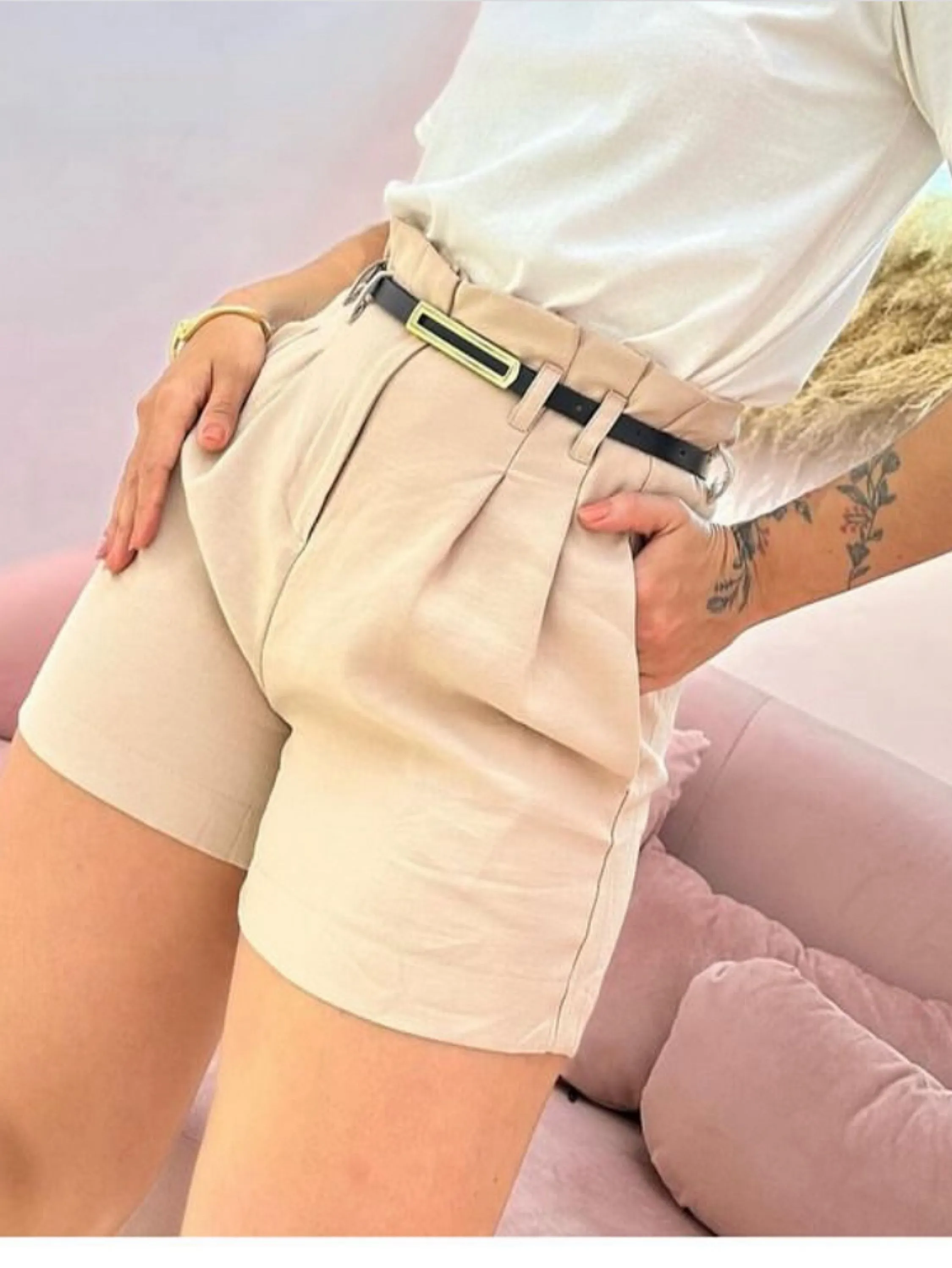 Short com cinto, yang moda feminina