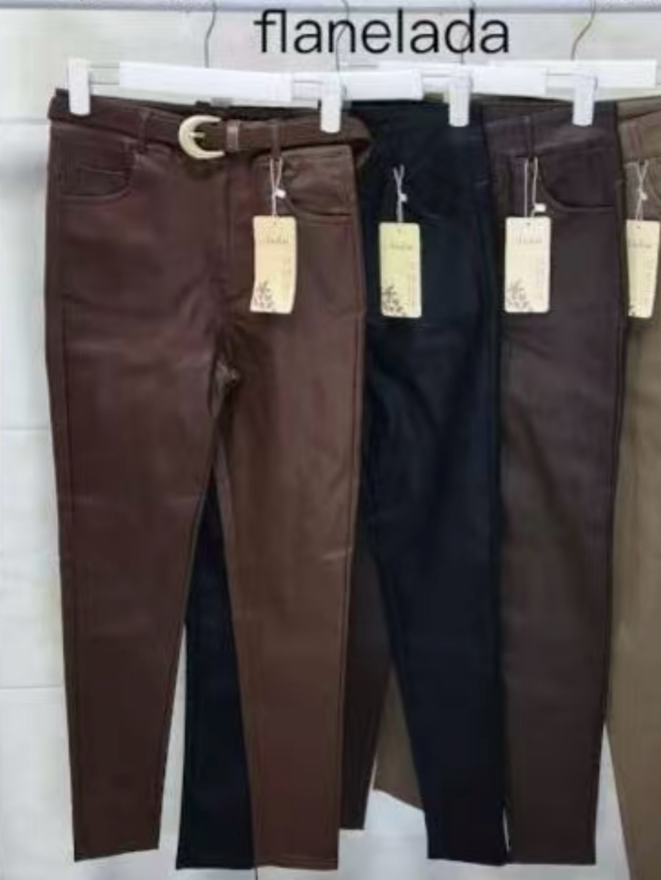 Calça resinada flanelada com elastano com cinto.wei060708