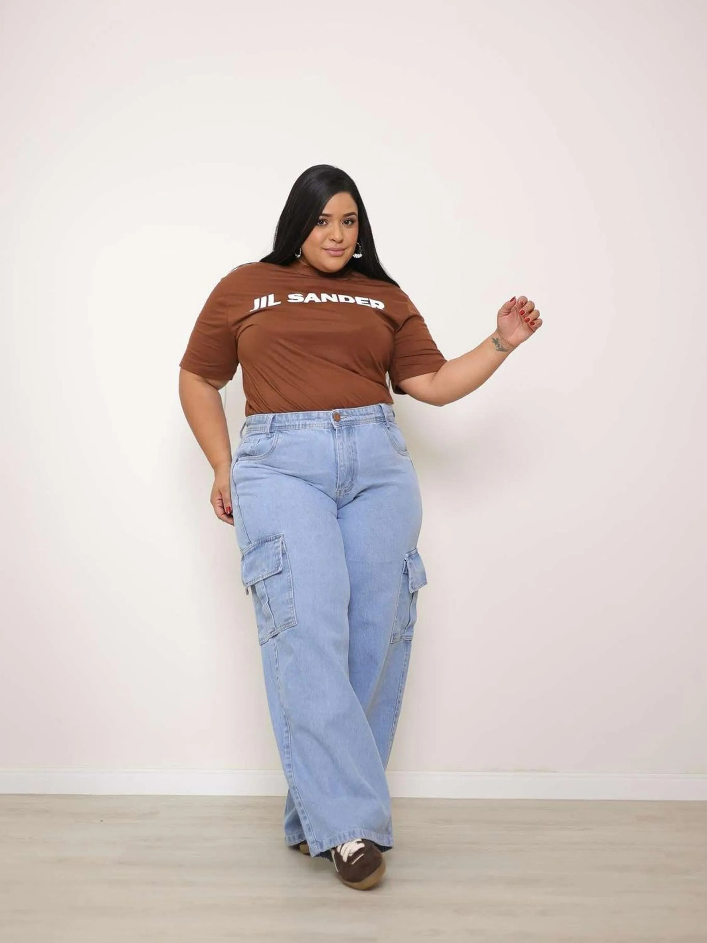 Calca wide leg cargo plus size