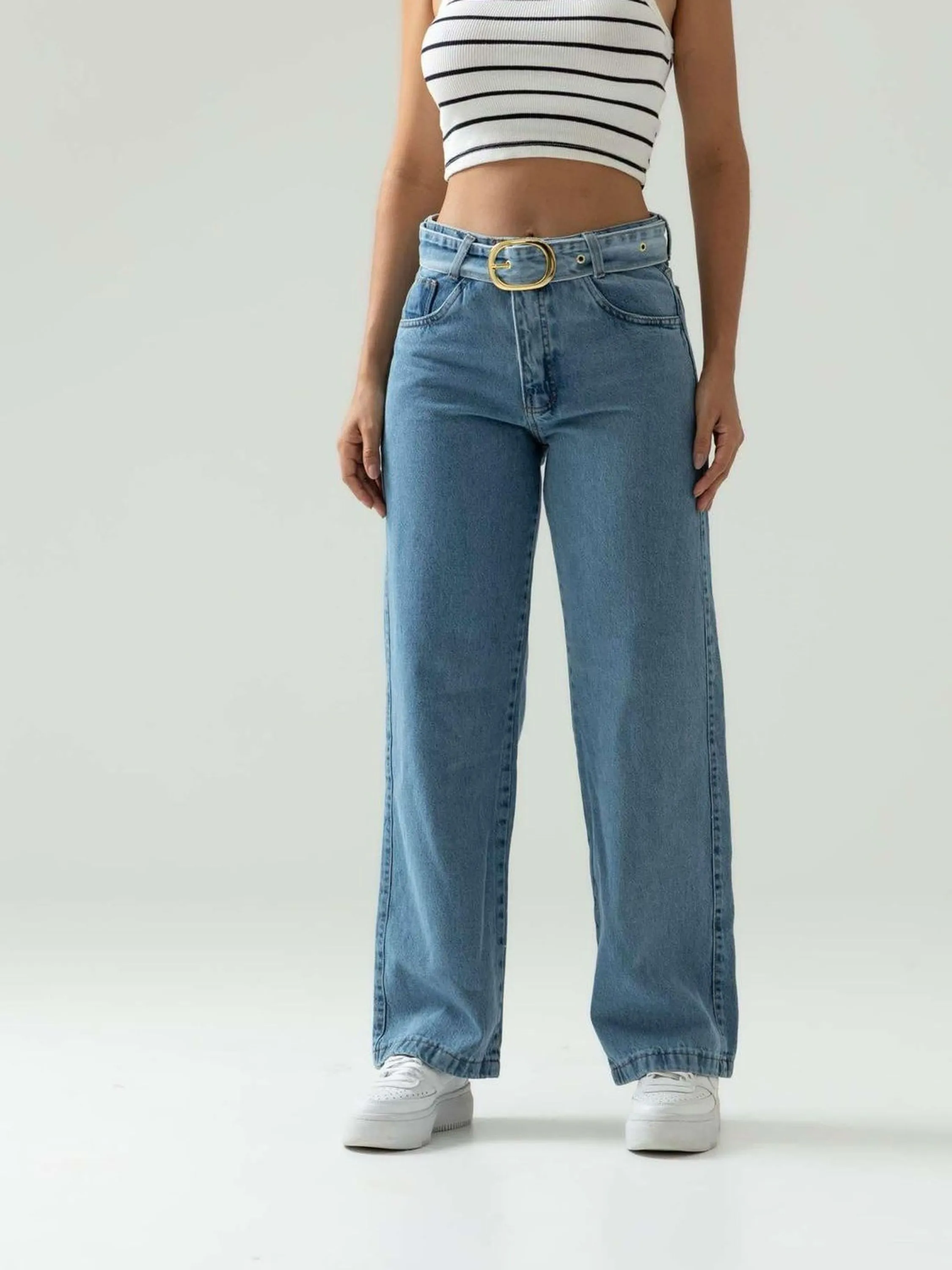Wide leg com cinto