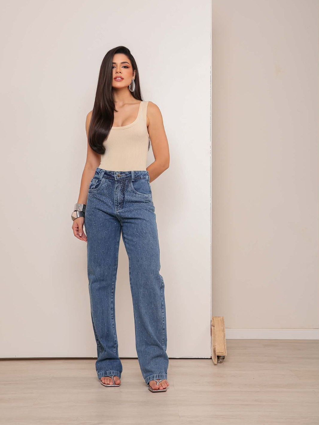 Calca wid leg com brilho