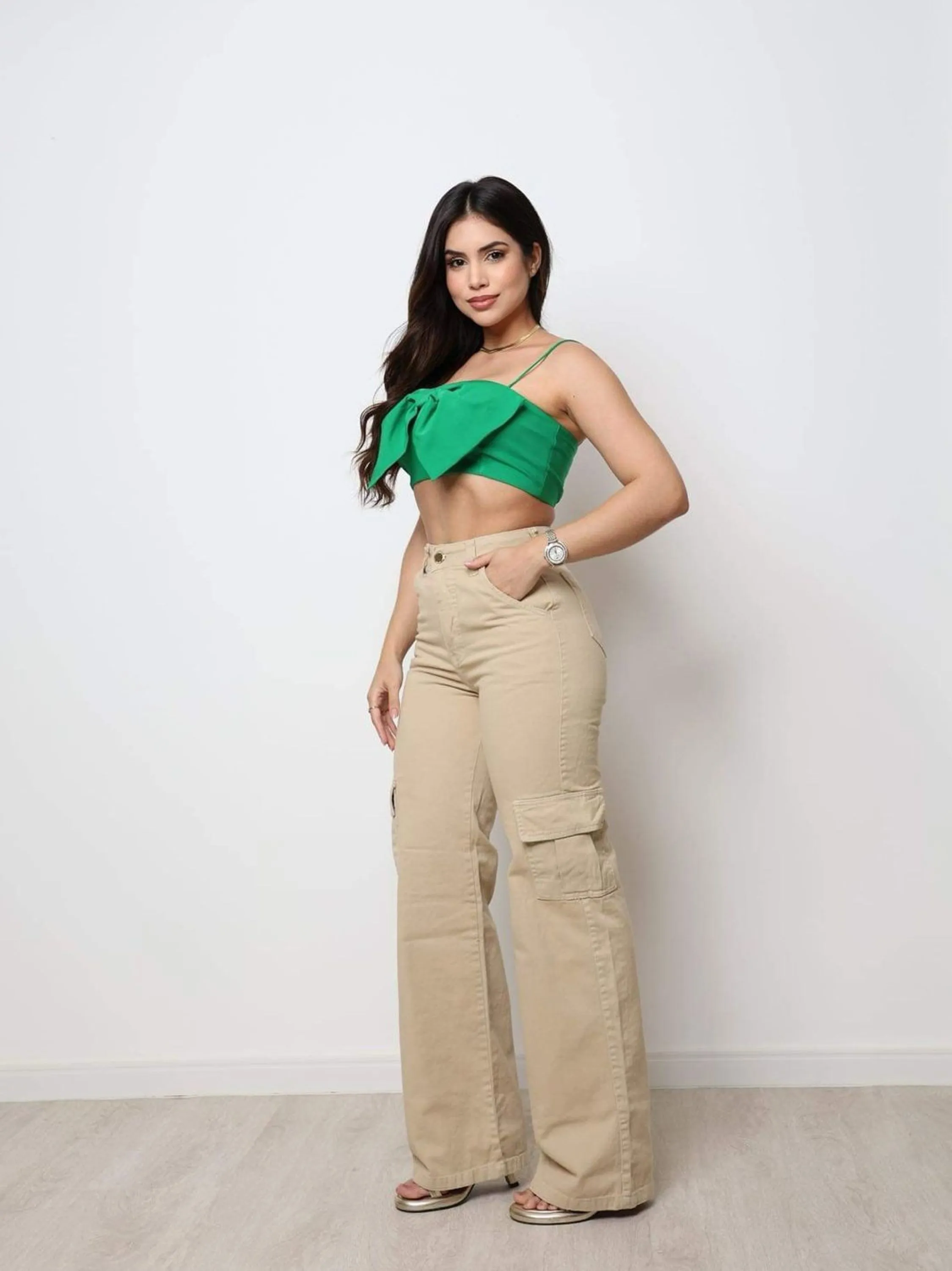 Wide leg cargo beje