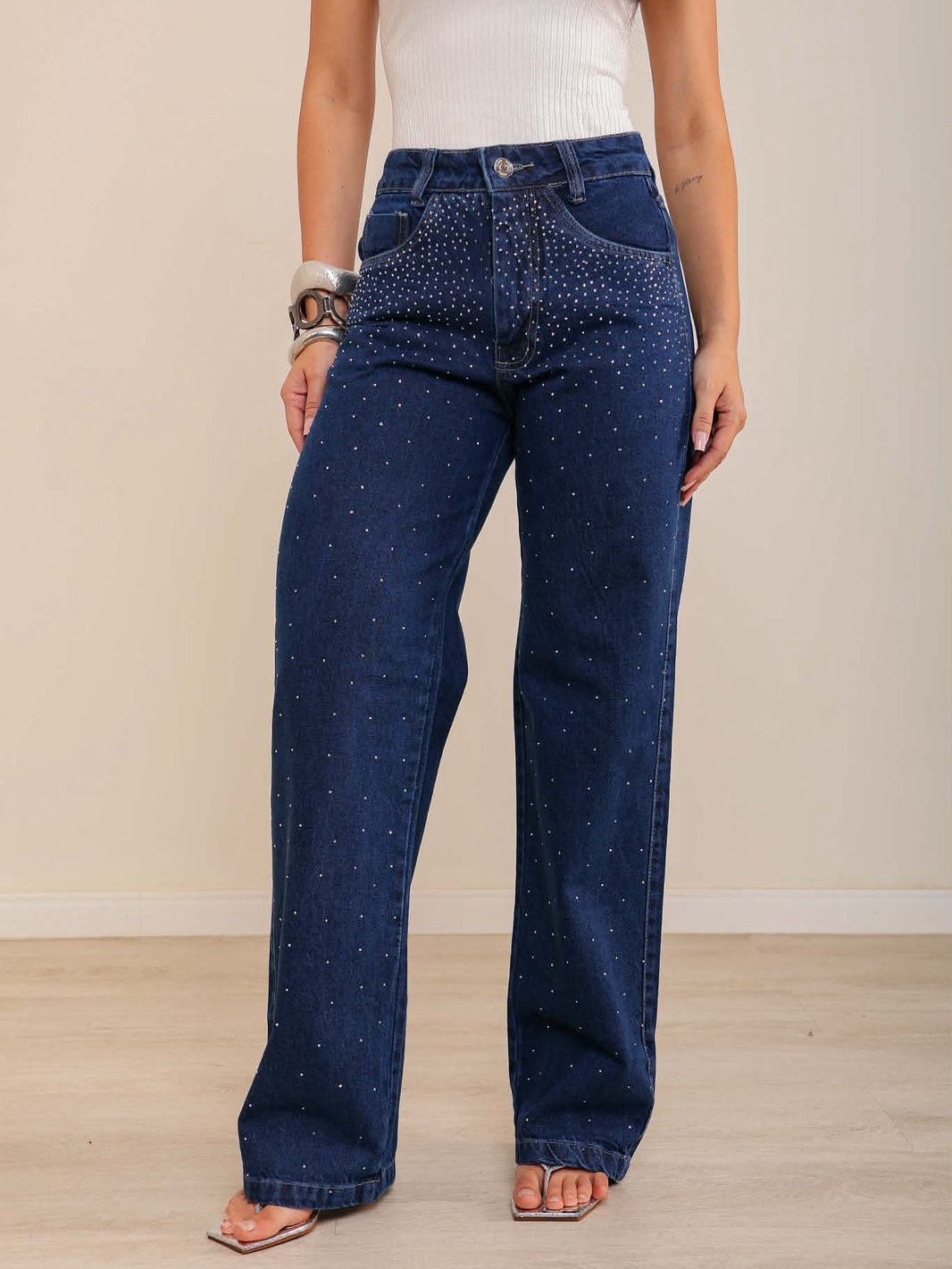 Calca wide leg com brilho