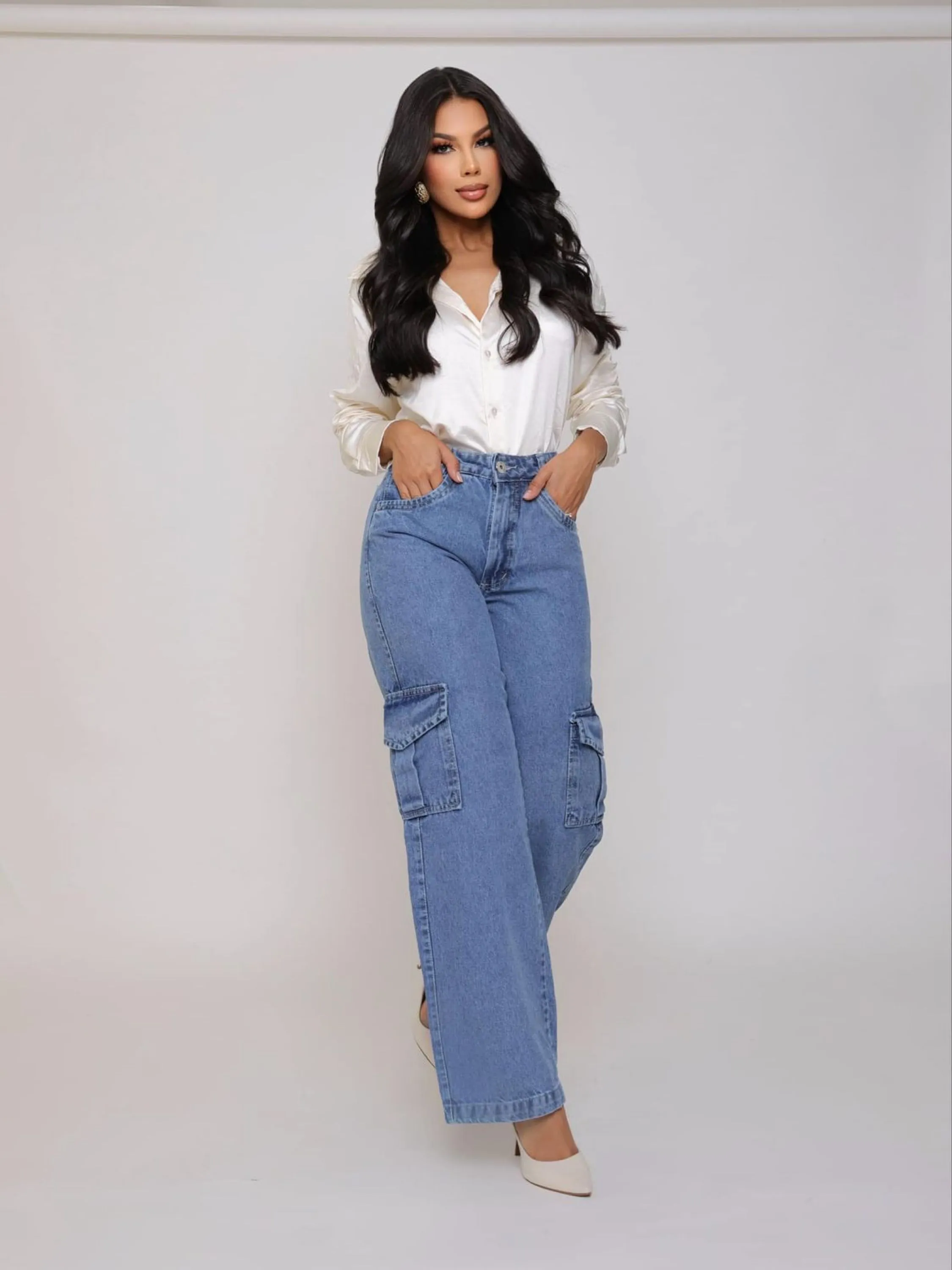 Calça cargo wide leg