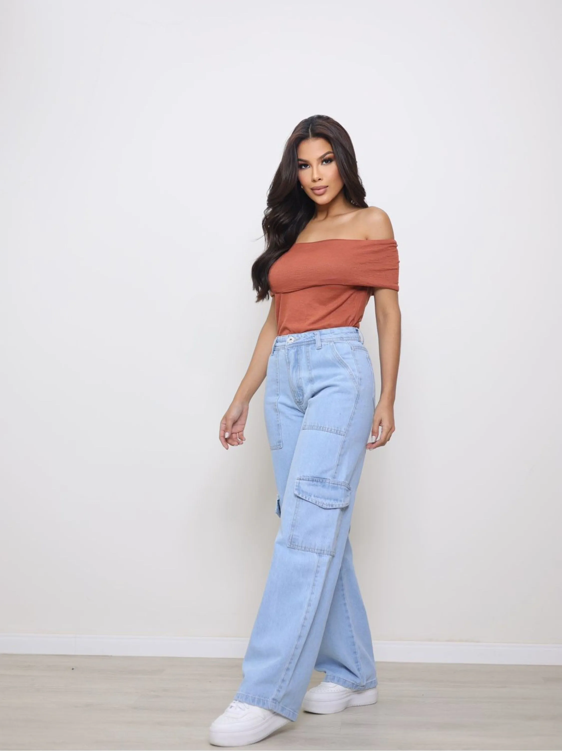 Calça cargo jeans sem laicra