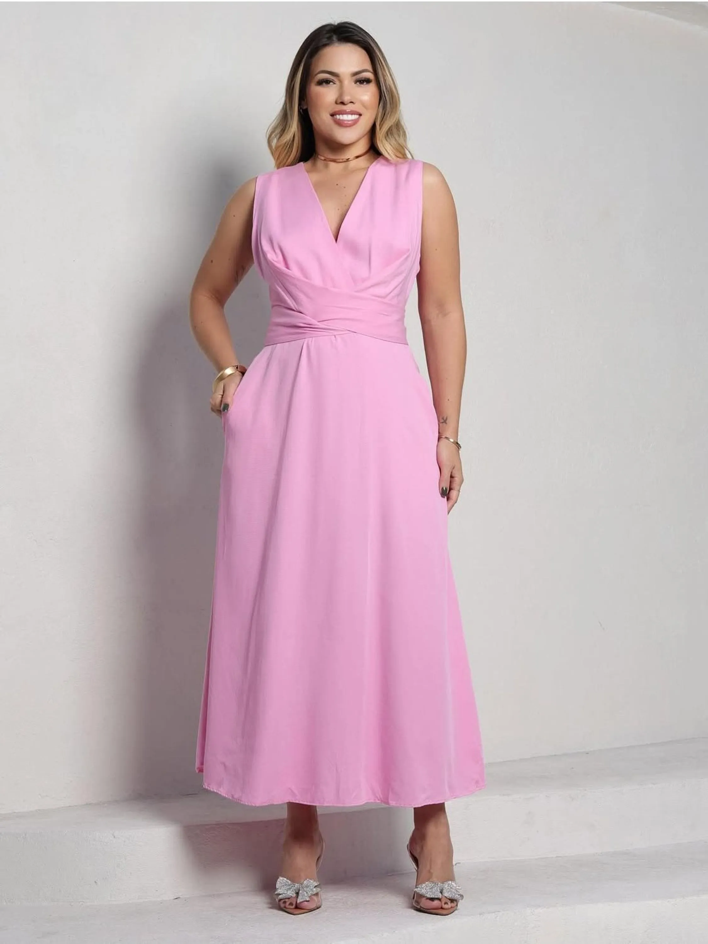 Vestido midi liso