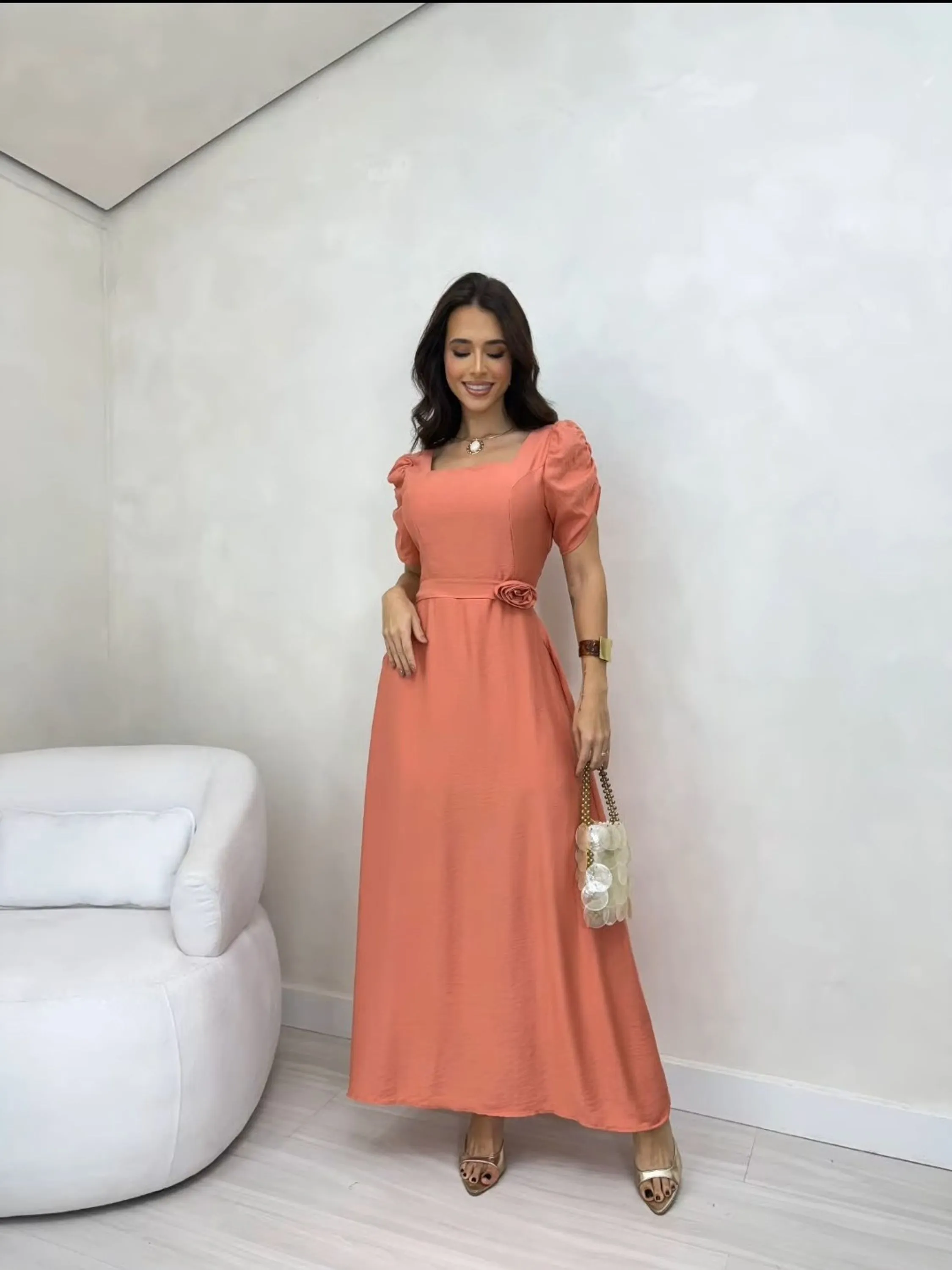 Vestido longo com manga