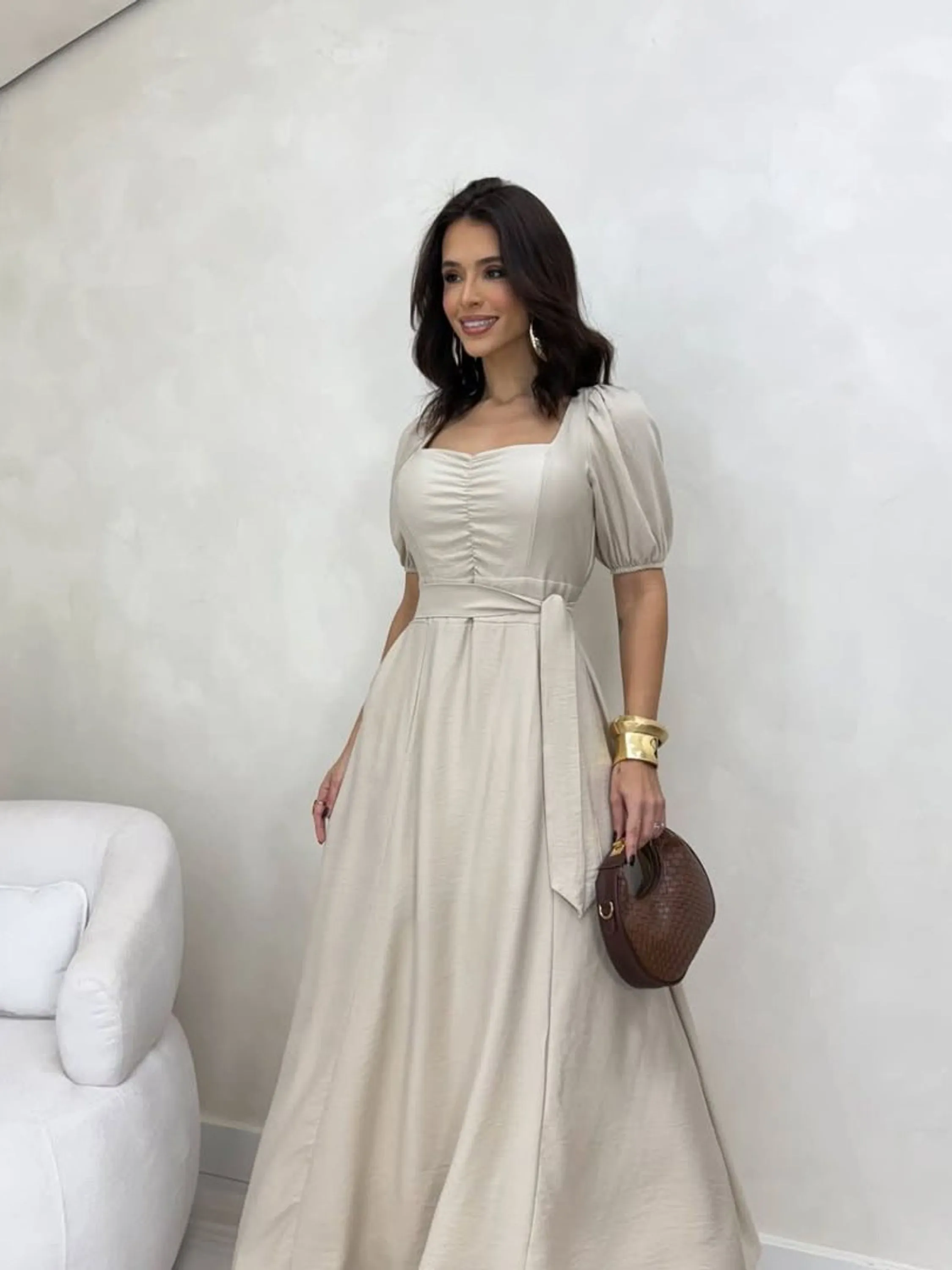 Vestido longo liso