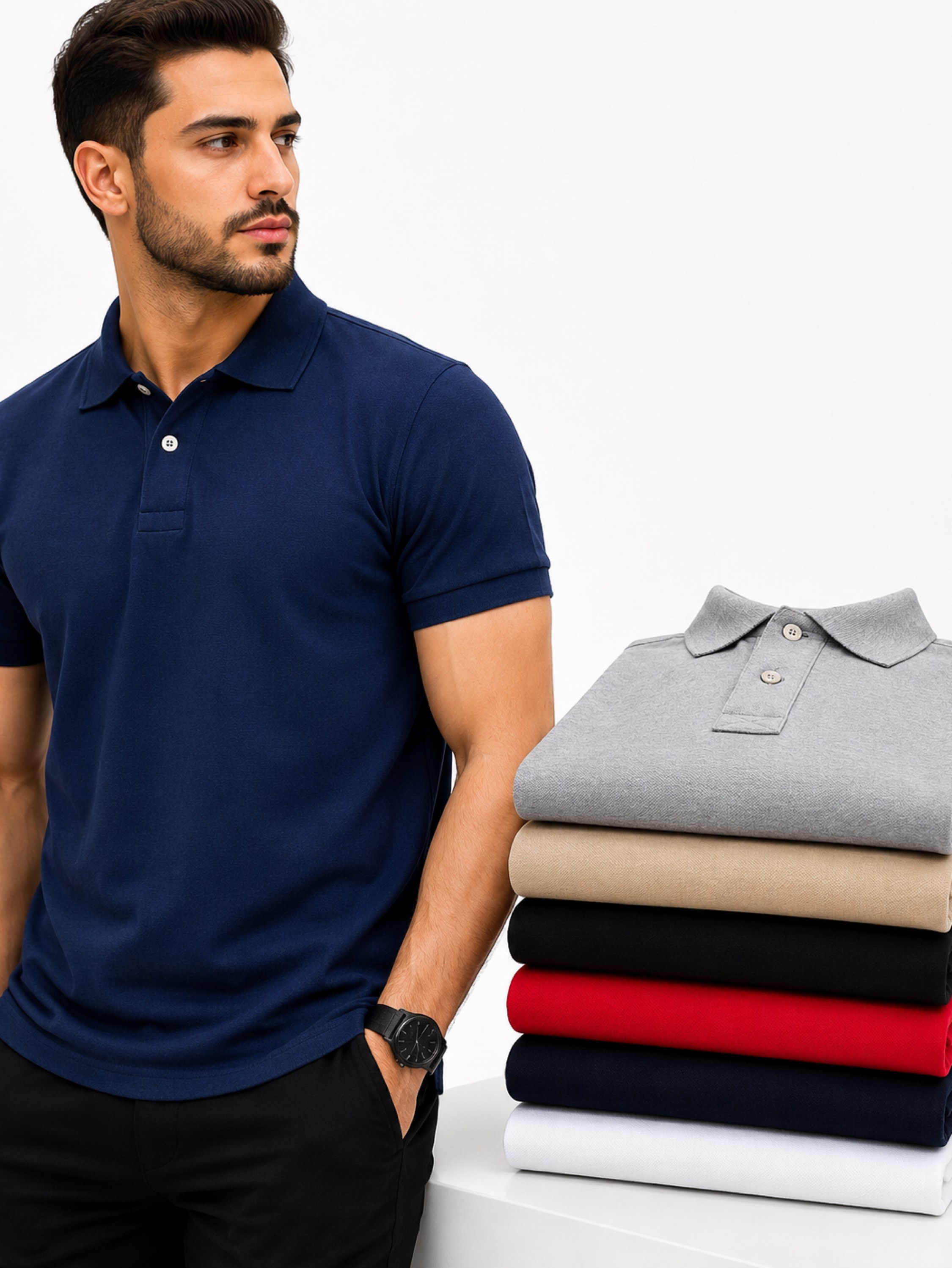 Kit com 10 Camisas Polo Masculinas Premium em Malha Piquet