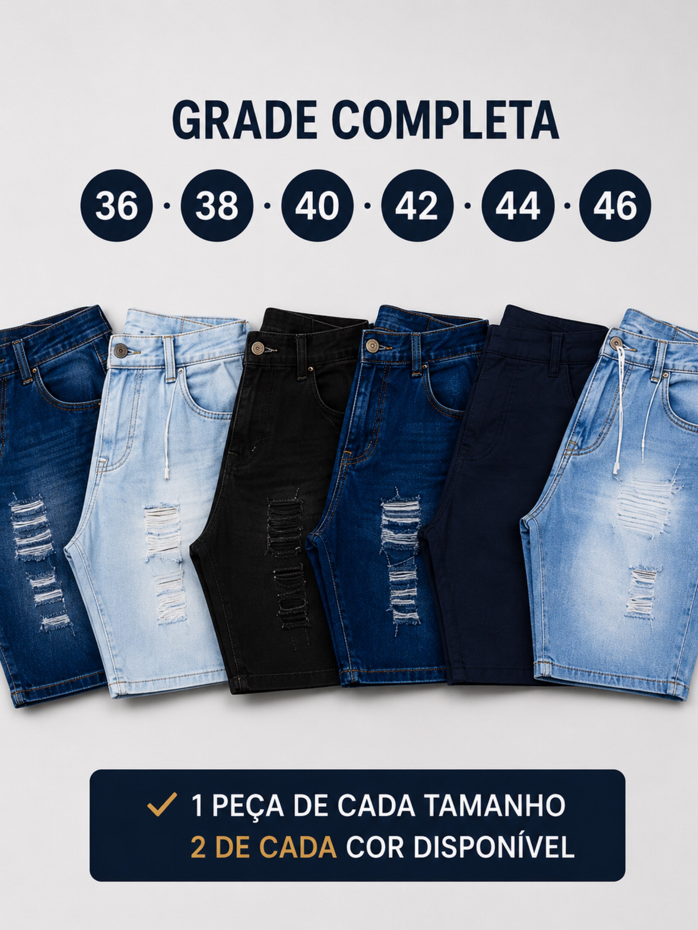 Kit com 6 Bermudas Jeans Masculinas Premium Lycra Atacado