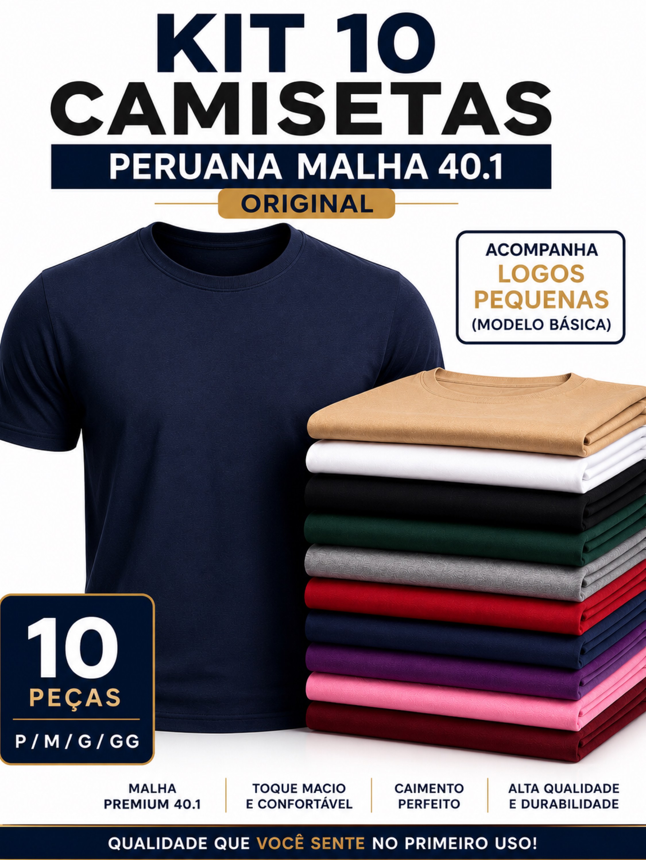 Kit 10 Camiseta Peruana 40.1 Original Malha Penteada Atacado